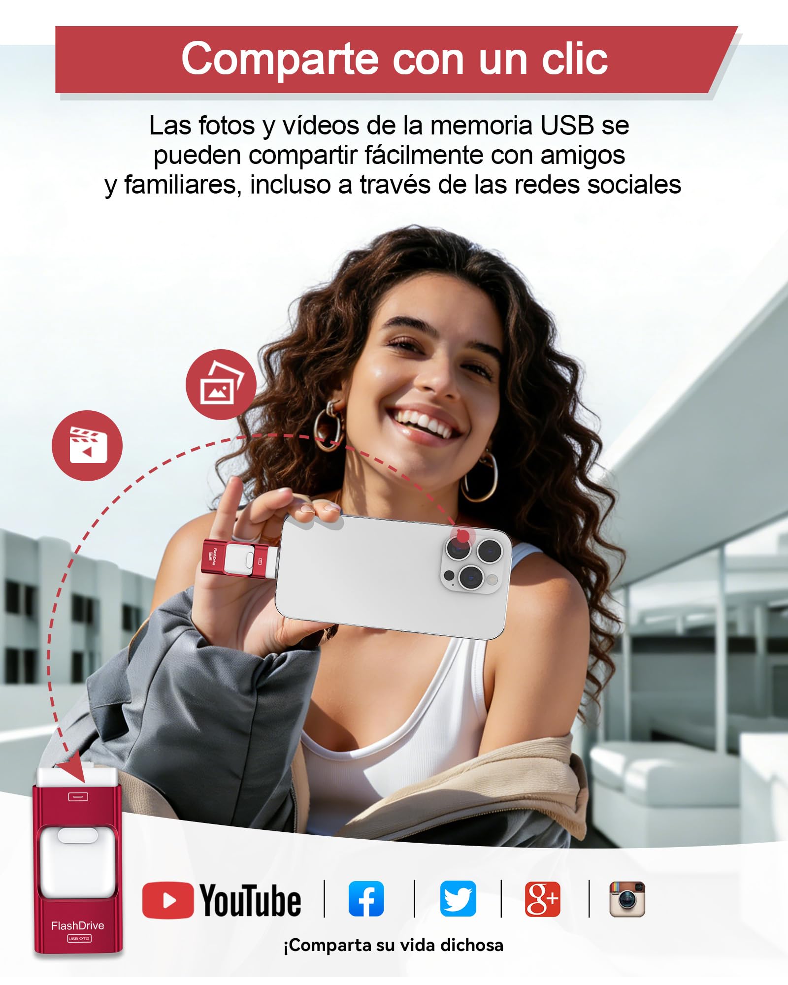 ZARMST Memoria USB 512GB para i-Phone y Android，4 en 1 USB 3.0,Rojo | Pendrive con L-ightning/USB-C/Micro USB/USB-A, Memoria Externa para móvil, tableta y PC para guardar fotos, vídeos y archivos
