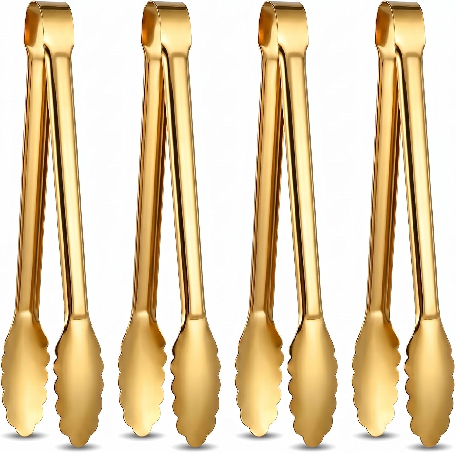 4 Pack Serving Tongs 12 Inch Salad Tongs Buffet Tongs Stainless Steel Food Tong Serving Utensils for Buffet Wedding Party Catering (12 Inch, Gold)