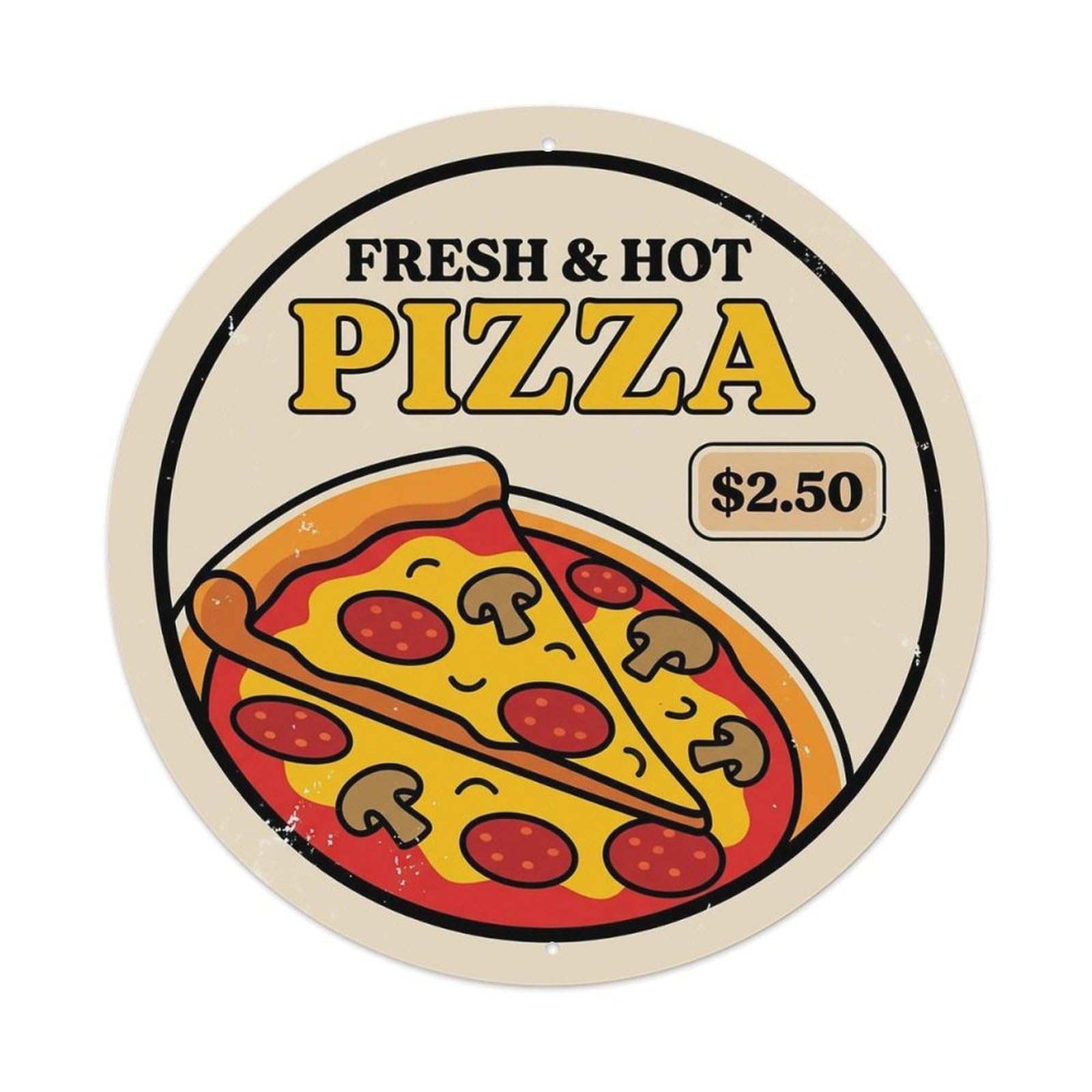 Huiyhb 8X8inch(20X20cm) Vintage Pizza Slice Italian Traditional Cuisine Mushroom Metal Tin Sign