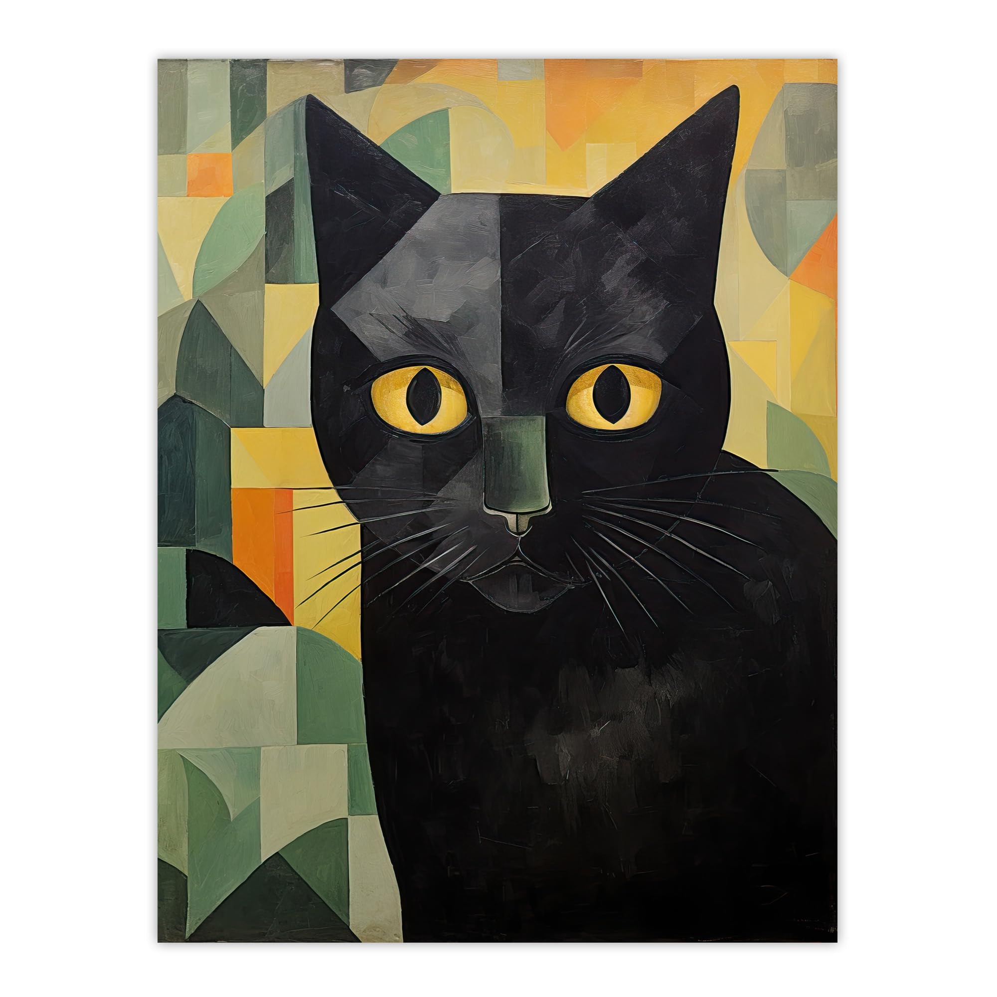 Black Cat Art Deco Geometric Unframed Poster - My Name Is Geoff by Alex Robins - W24 inch x H32 inch