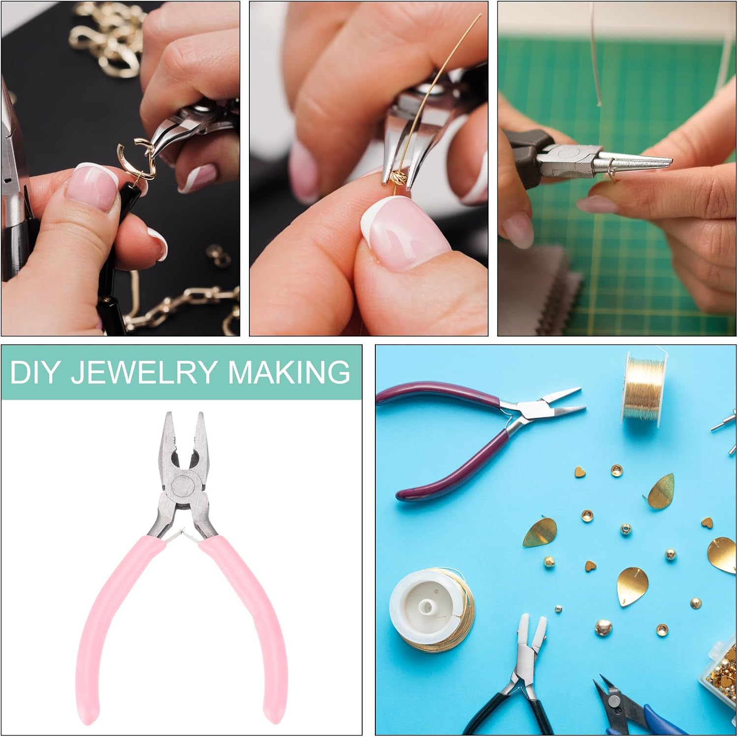 HARFINGTON Pliers 5" Mini Combination Pliers with Wire Cutter & Non-slip PVC Handle Serrated Jaw Micro for Beading Tool Hobby Craft, Pink - Image 6