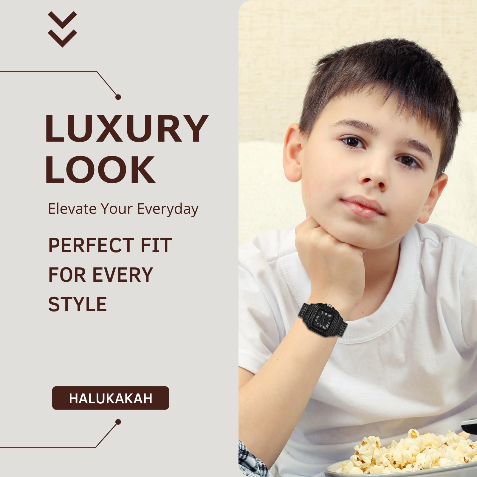 Halukakah Diamonds Watch Iced Out - Reloj para niños y adolescentes, chapado en oro real de 18 quilates, platino, rodio negro, esfera cuadrada de 40 mm, cuarzo japonés, 8 pulgadas de longitud