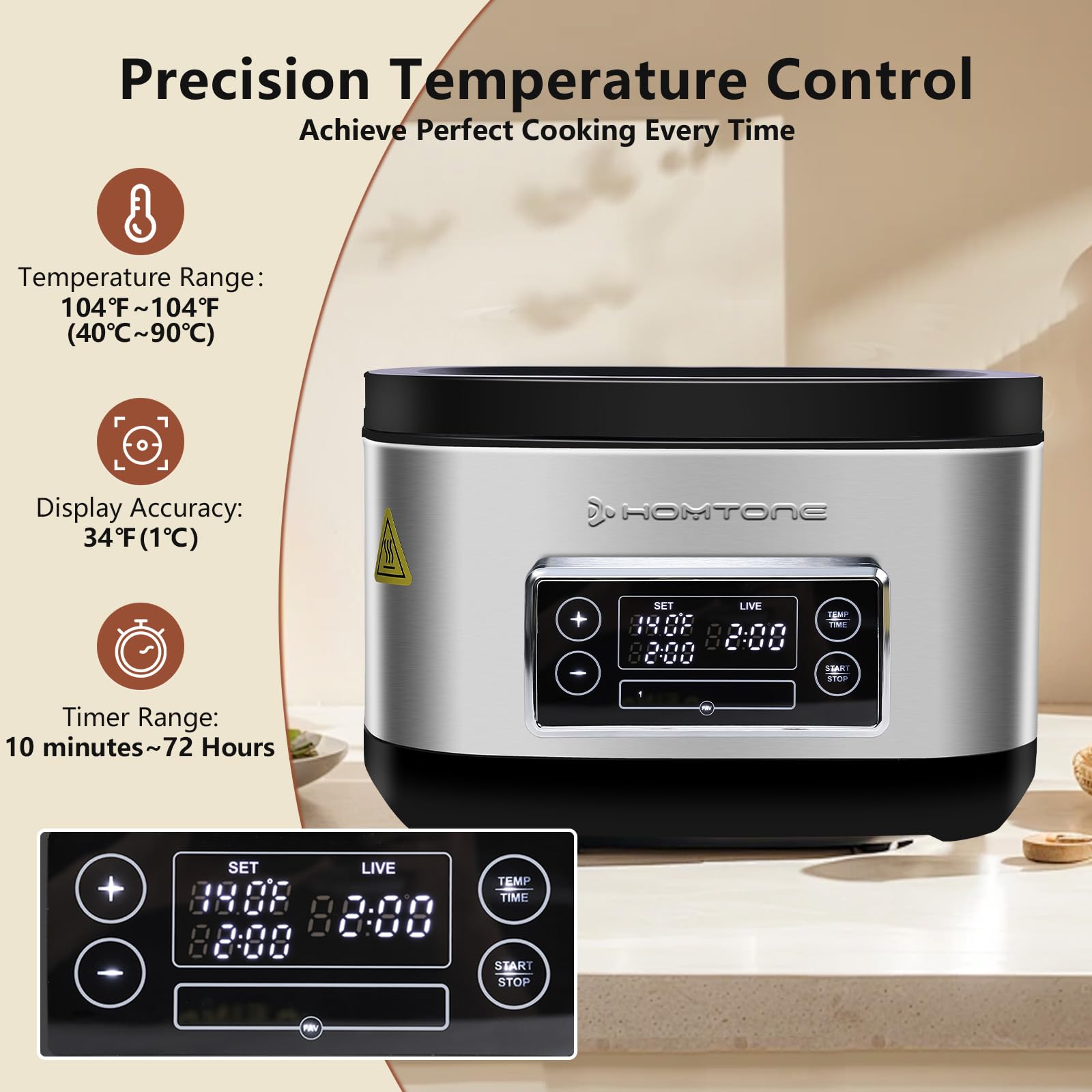 Sous Vide Cooker, 8 Quart All-in-One Design with Precise Temperature Control, 3D Water Circulation, Easy Setup 1000W for Steak Chicken Meal Prep