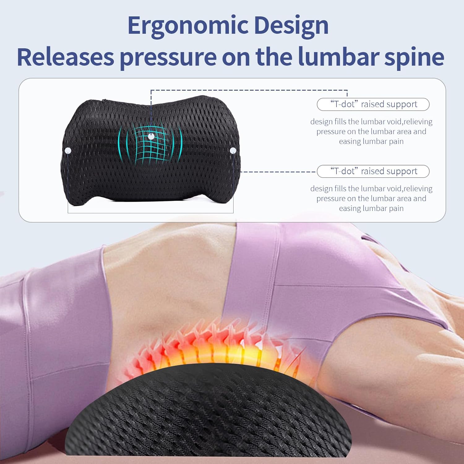 Ergonomic Lumbar Pillow & Laptop Bed Tray Bundle – Back Pain Relief Cushion for Chair/Car + Foldable Desk with USB/Drawer/Cup Holder