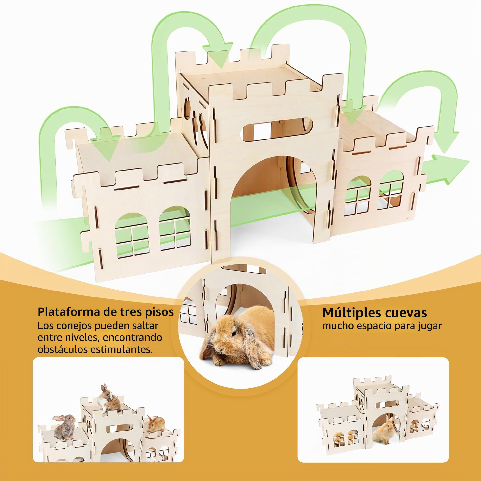 HIIMALEX Cerraduras de Conejo Extragrande para balcón Dividido para Interiores, Conejos, Torre de Escalada con túnel, casa Estable para Conejos, Hurones, cobayas, hámsters, ventiladas