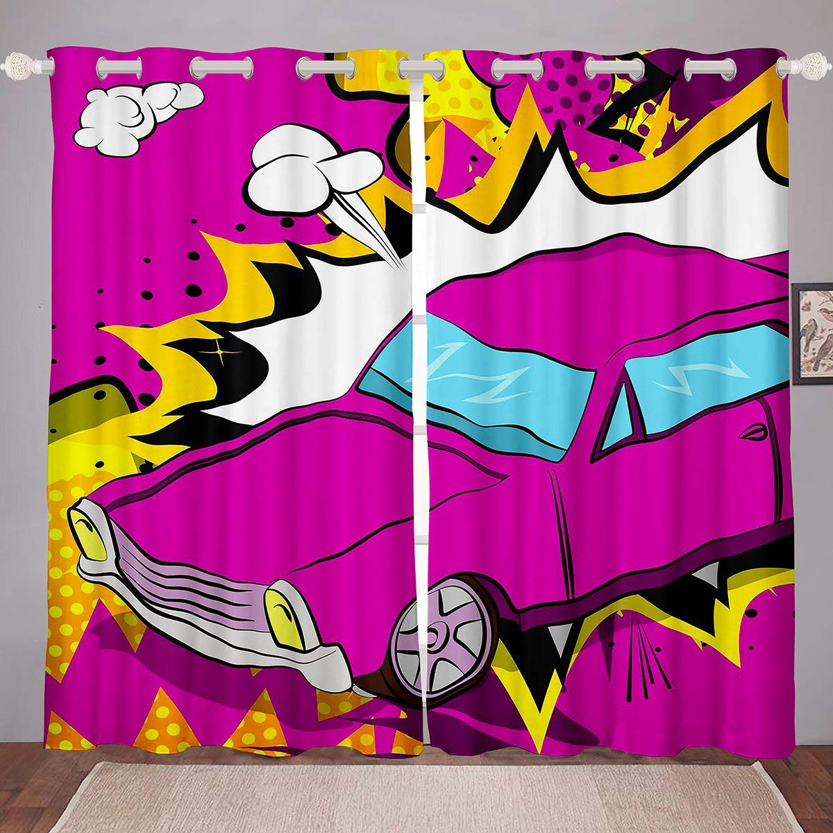 Cortinas para Ventana de Coche de Carreras de Dibujos Animados Cortinas de Deportes Extremos,de Hip Hop, 66 x 72