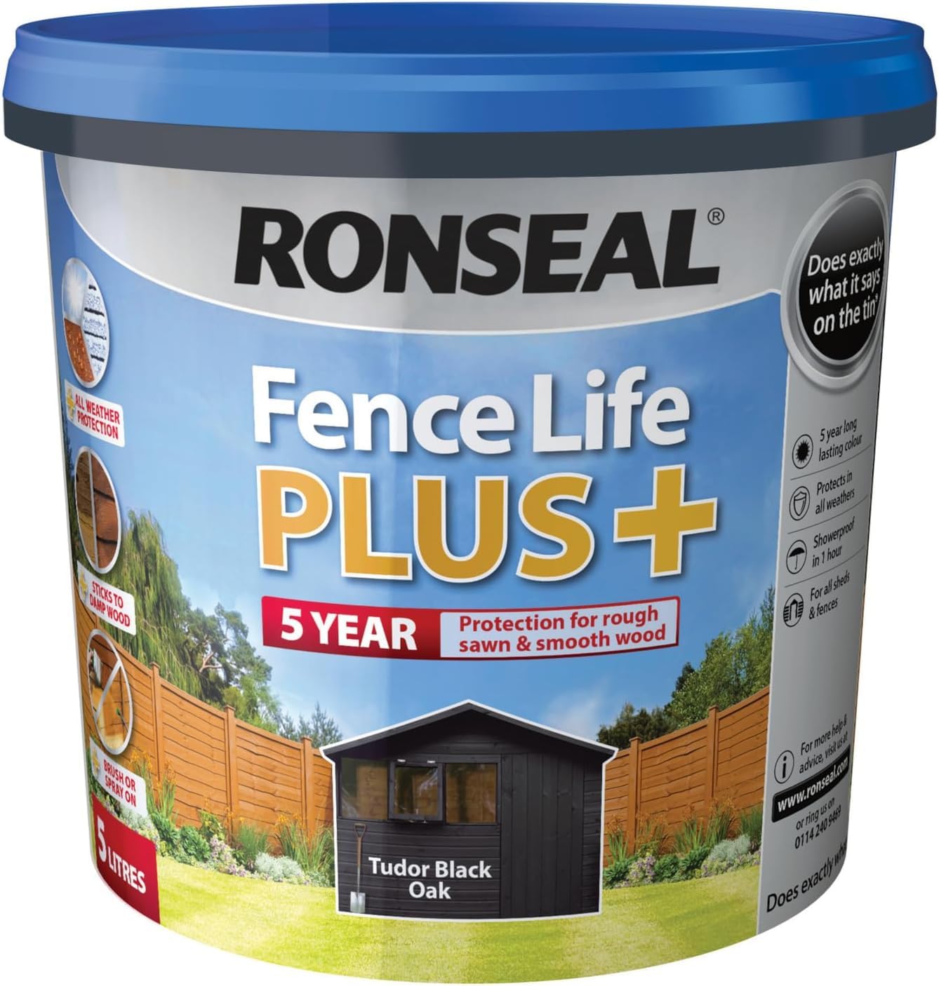 5L, Tudor Black Oak, Plus Wood Treatment, Weatherproof & Protective Wood Preserver for Indoor & Outdoor Use