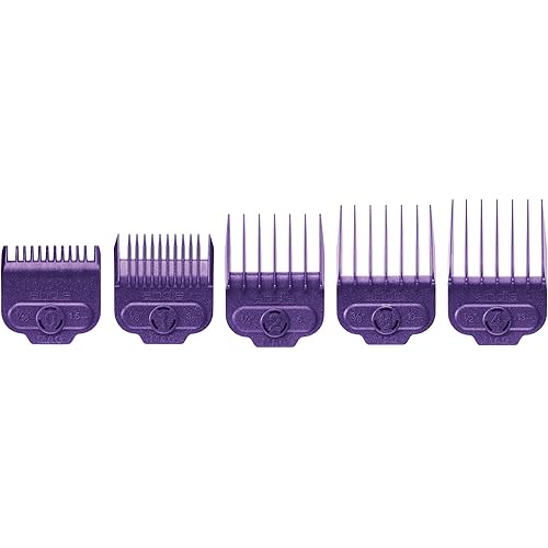Andis 66345 Nano-Silver Magnetic Attachment 5 Combs with Long-Lasting Performance - Sizes 6", 8", 4", 3/8", 2", Provide Professional Haircuts and Styles – Purple