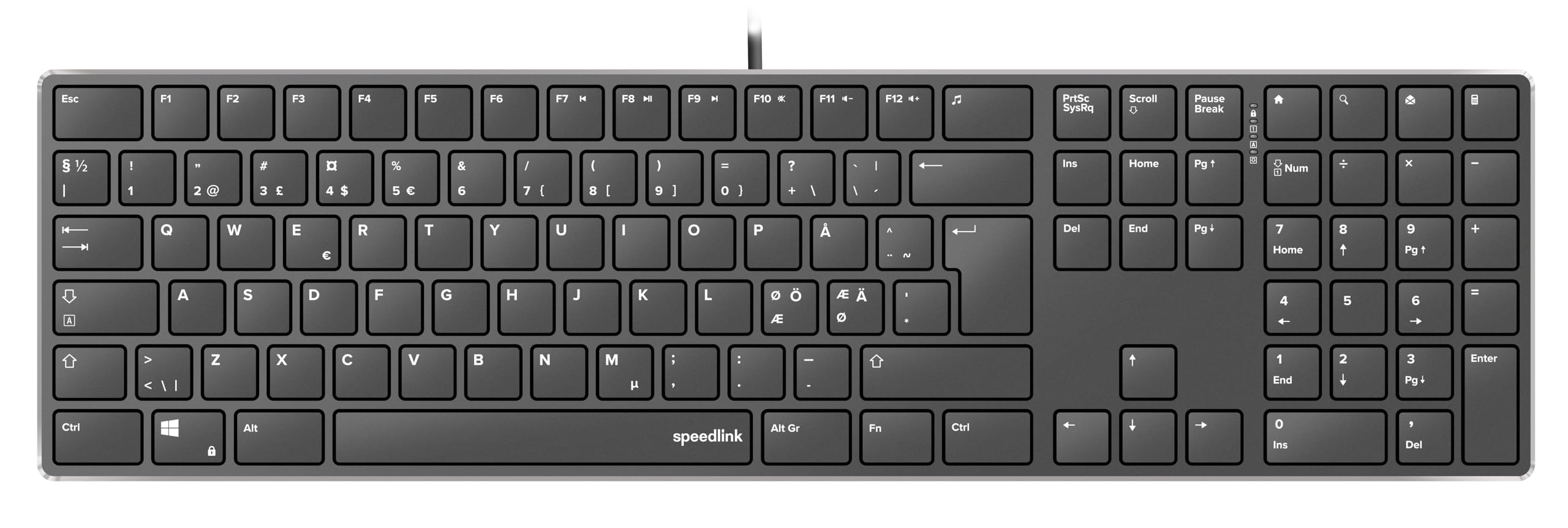 Speedlink Riva Scissor - Elegante alloggiamento in metallo, tastiera silenziosa, tasti piatti, tastiera PC con cavo USB, switch scissor durevoli, cablato, layout scandinavo QWERTY Nordic, nero
