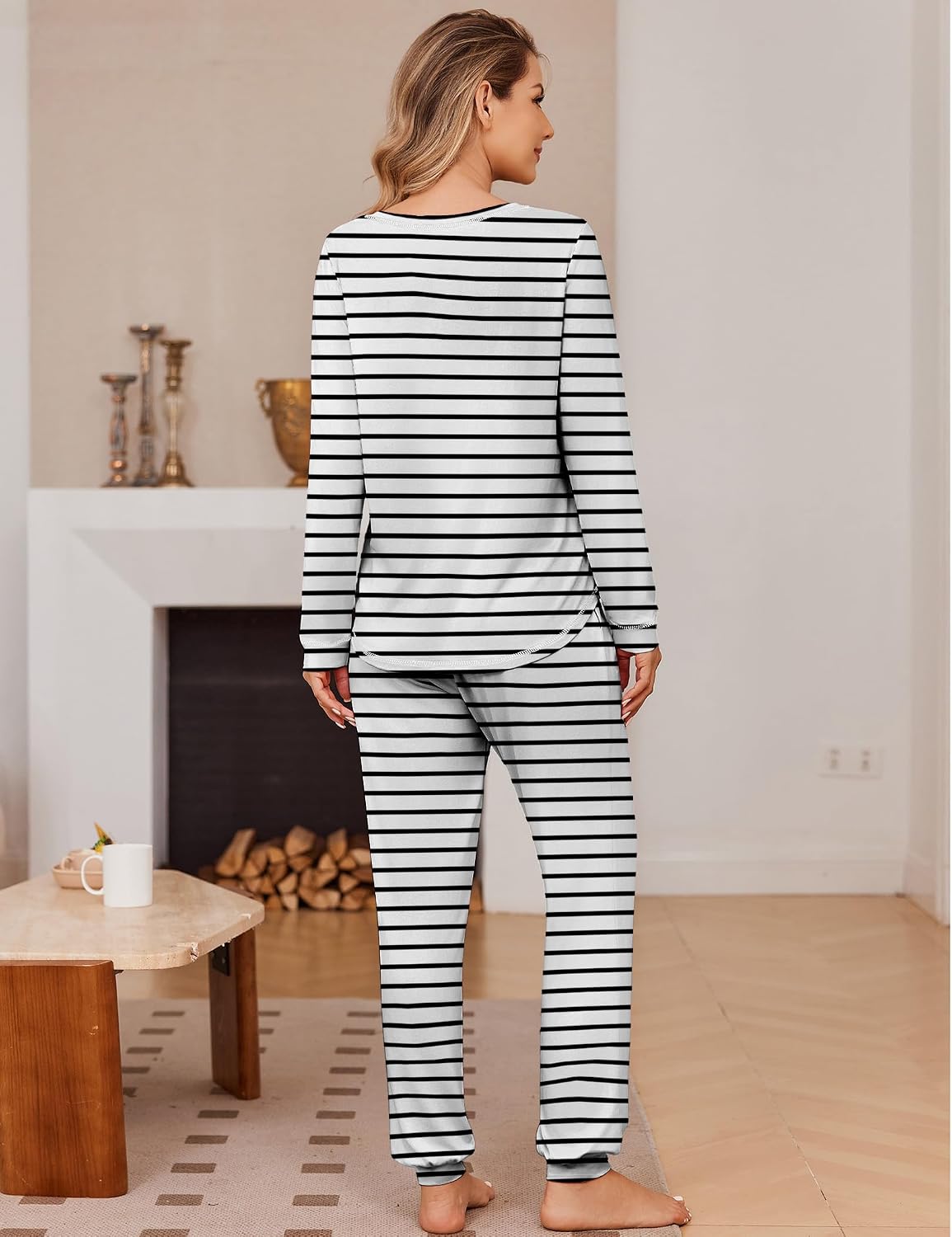 Ekouaer 2 Pack Pajama Sets for Women Long Sleeves Lounge Set Jogger Pants image 4
