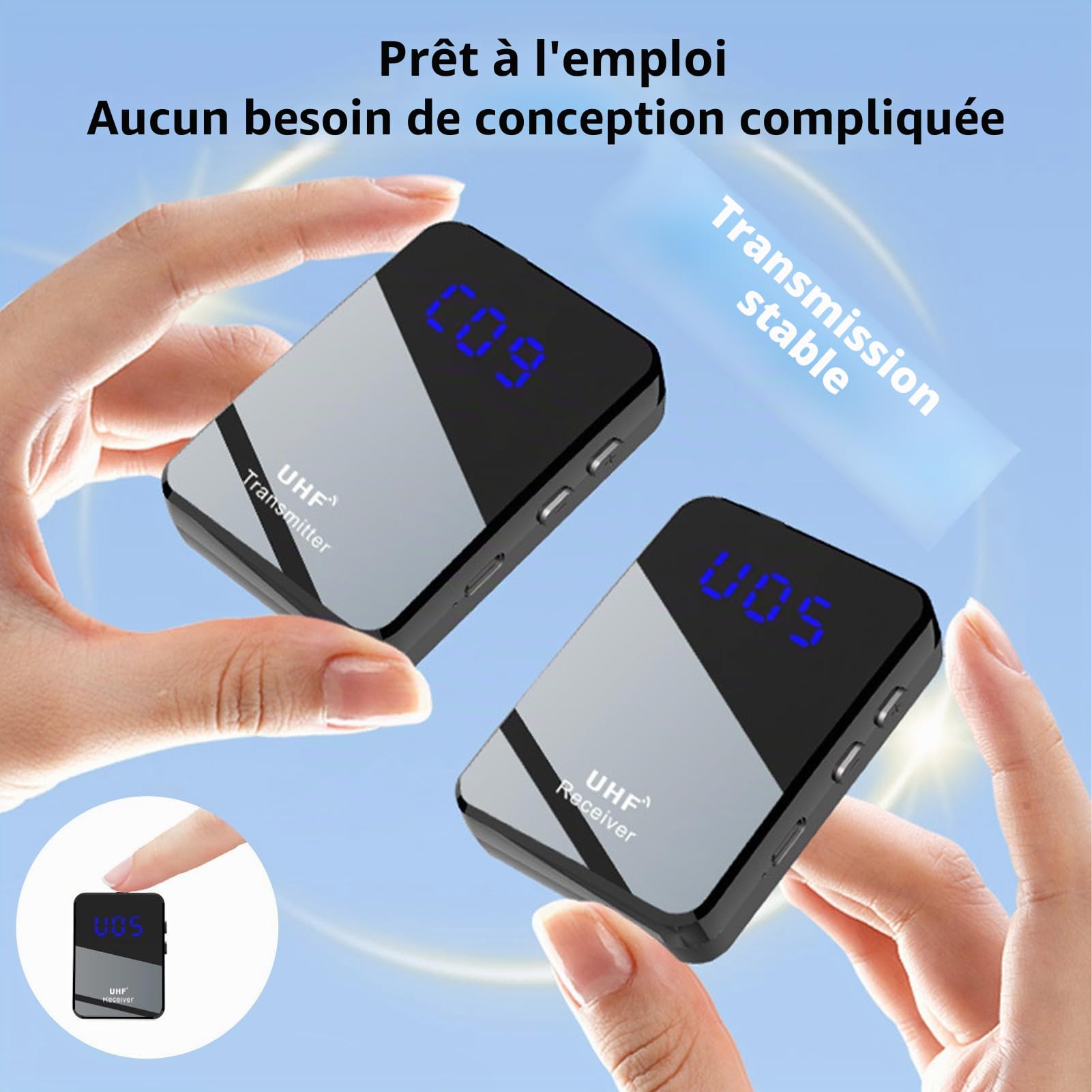 Système de transmission sans fil pour casque et moniteur - Émetteur et récepteur UHF Plug and Play - Réduction du bruit - Pour studio d'échantillonnage de bande - Performance en direct