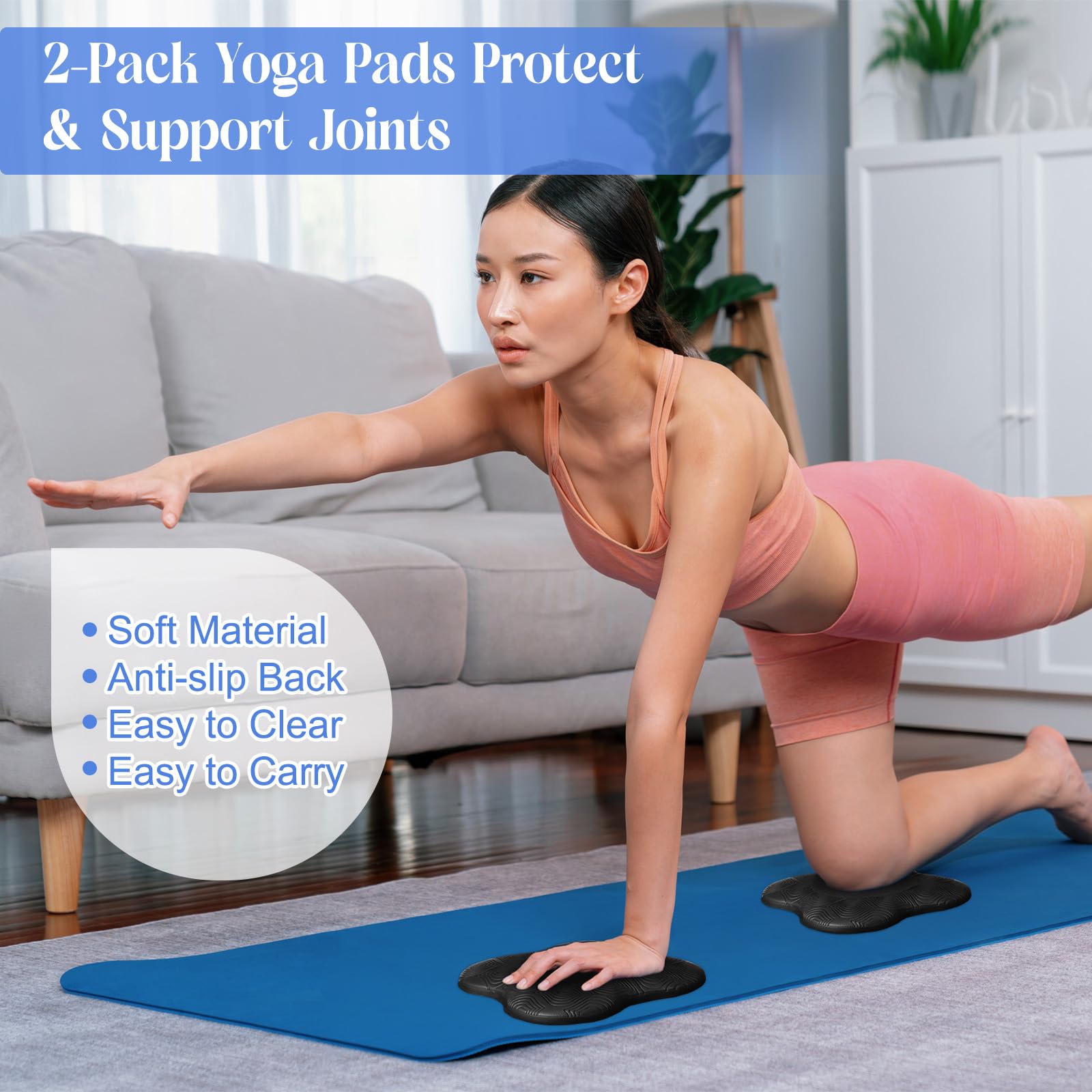 RoundFunny 5 Pcs Yoga Blocks Knee Pads Yoga Strap Set Soft Premium Foam Blocks Accessories for Pilates Meditation General Fitness Stability, Kneeling, Balance, Deepen Stretches and Toning