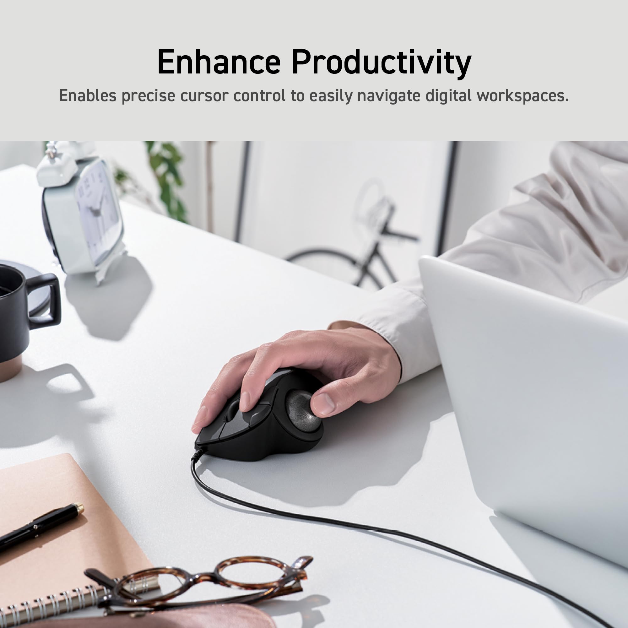 ELECOM Trackball IST filaire USB-A au design ergonomique et confortable, suivi super fluide avec roulement à bille, bille de 36 mm, contrôle du pouce, compatible avec Windows, PC et Mac Noir