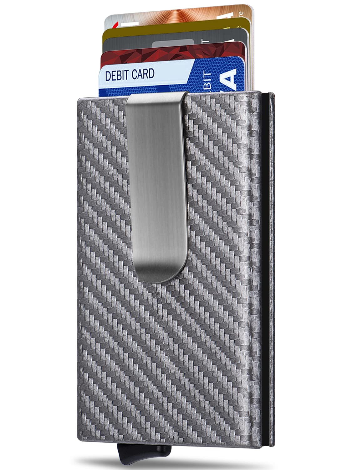 Pop Up Stealth Wallet for Men&Women - RFID Blocking Card Wallet with Money Clip - Minimalist Leather Wrapped Card Holder - Front Pocket Slim Wallet