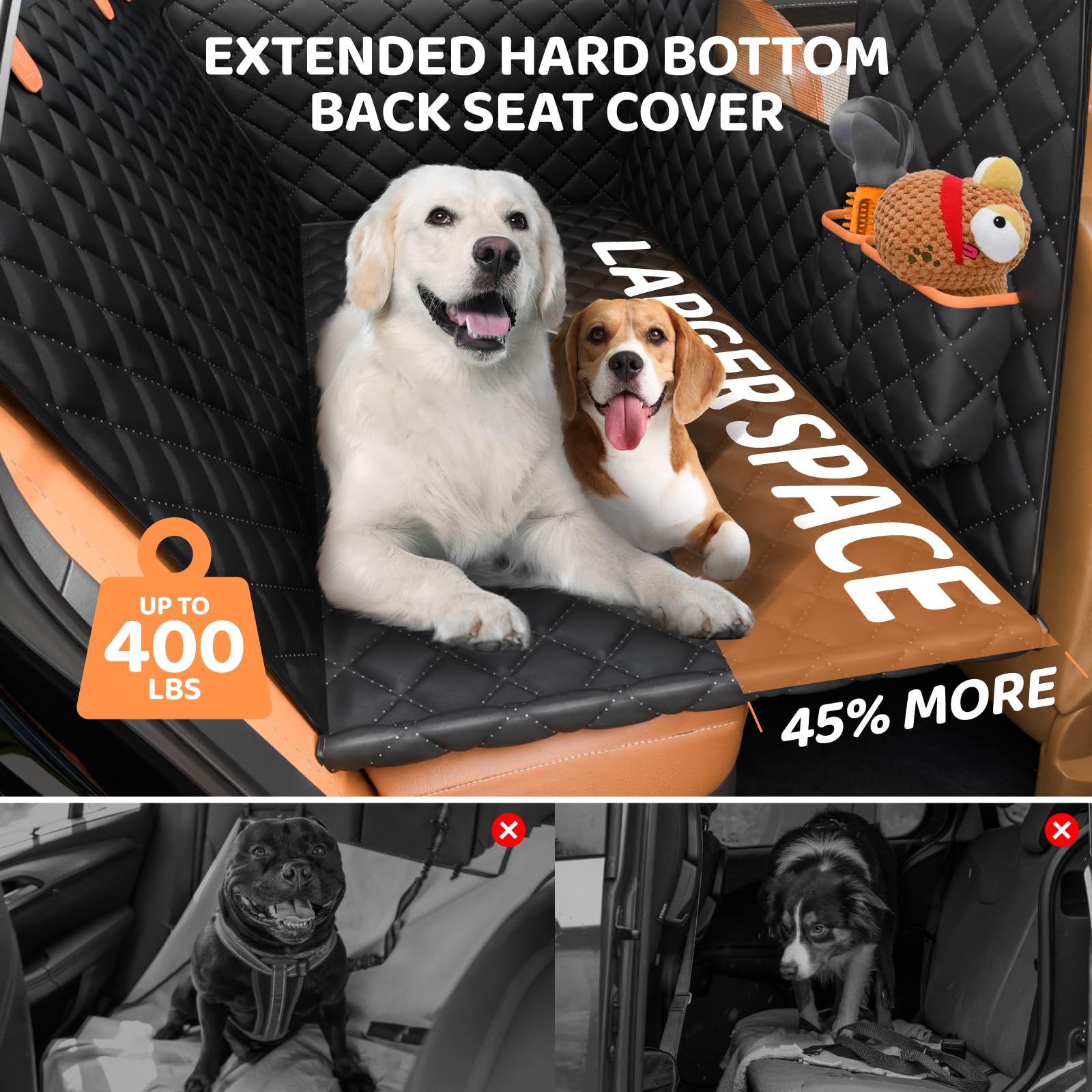 Eosarcu Coprisedile Auto per Cani con estensore, Coprisedile Auto Cani Posteriore tiene 400lbs, 600D, amaca per cani antiscivolo, Amaca per Cani per Lettino da Viaggio per Auto,per Auto, Camion, SUV