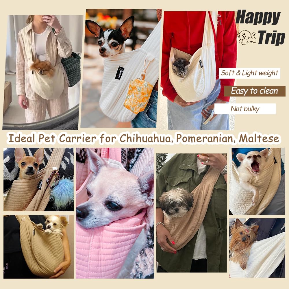 NATUYA Pet Sling Carrier Small Dog Sling Cat Carrier Bag Adjustable Strap Hands-free Sling Pet Carrier Bag with Front Zipper Pocket Safety Belt for Outdoor Traveling Subway (Brown - Image 3