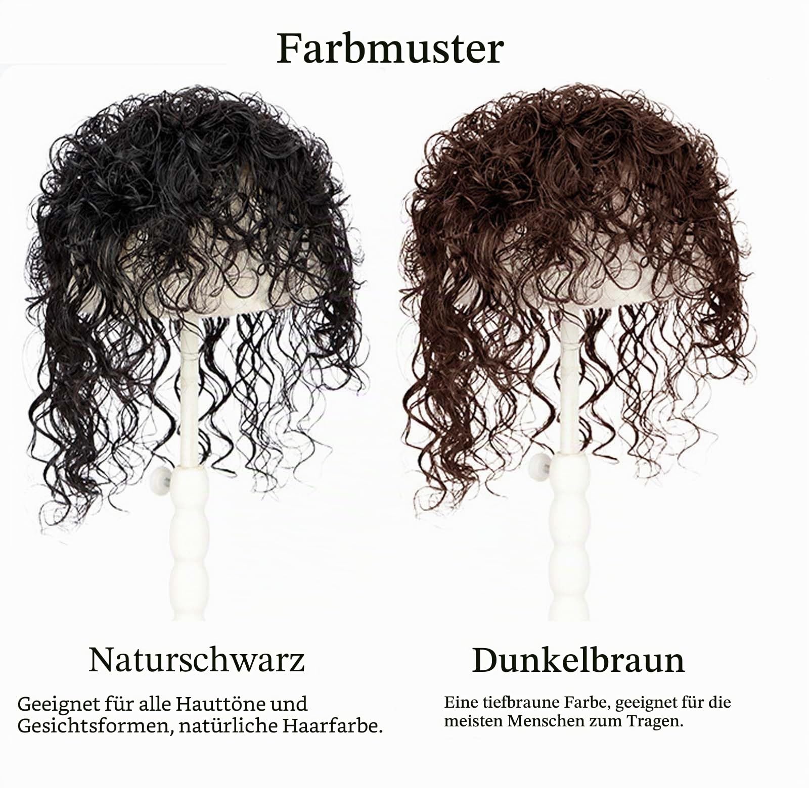 Echthaar-Topper mit Pony für Damen 13 x 14 cm, unsichtbare Rosenspitzenbasis lockiges Clip-in-Oberteil für dünner werdendes Haar kurzwellige Haarverlängerung mehr Volumen Dunkelbraun