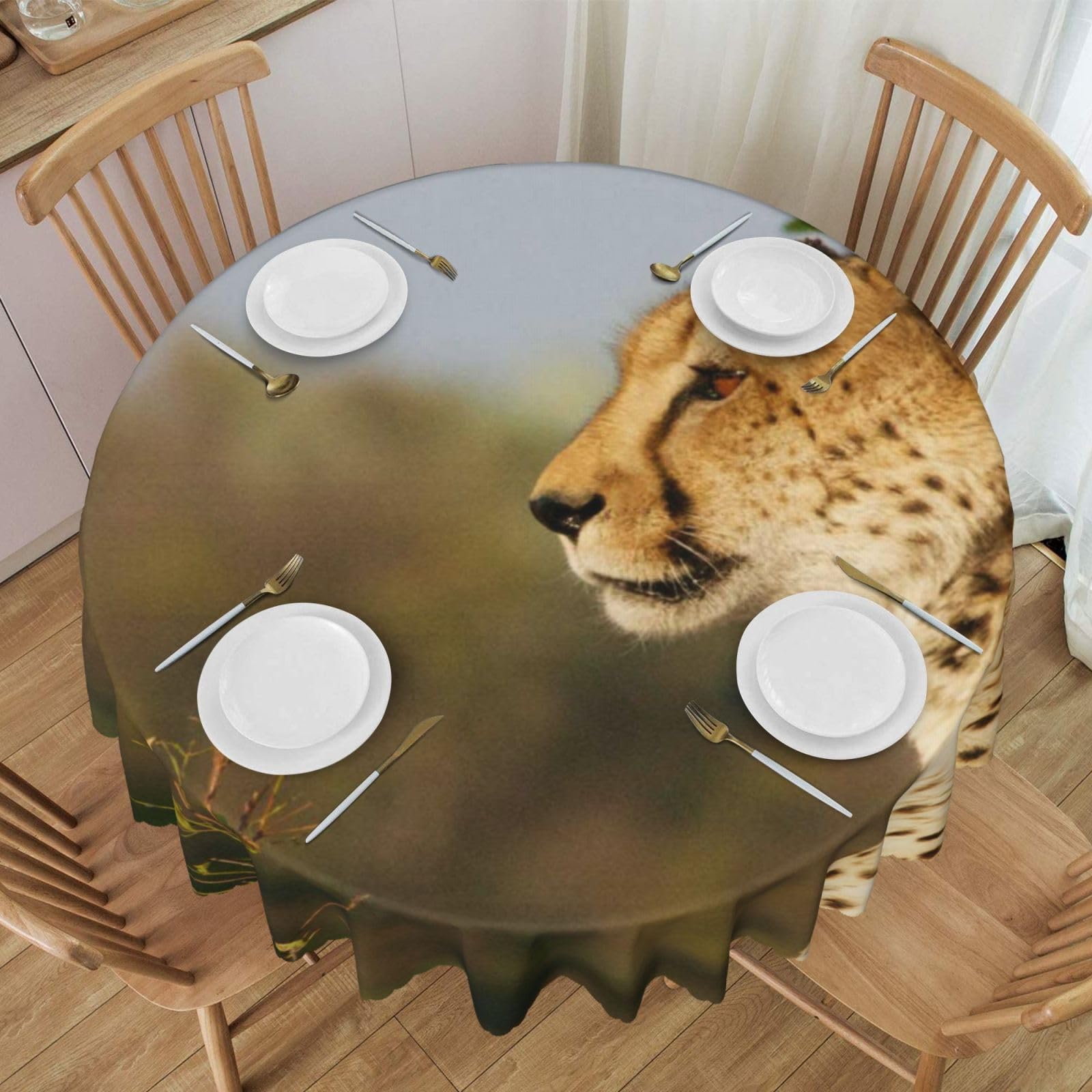 DCEHGEW 60 In Round Tablecloth with Lace, Wild Animal Leopard Printed Oilproof & Washable Fabric Picnic Table Cloth Table Covers