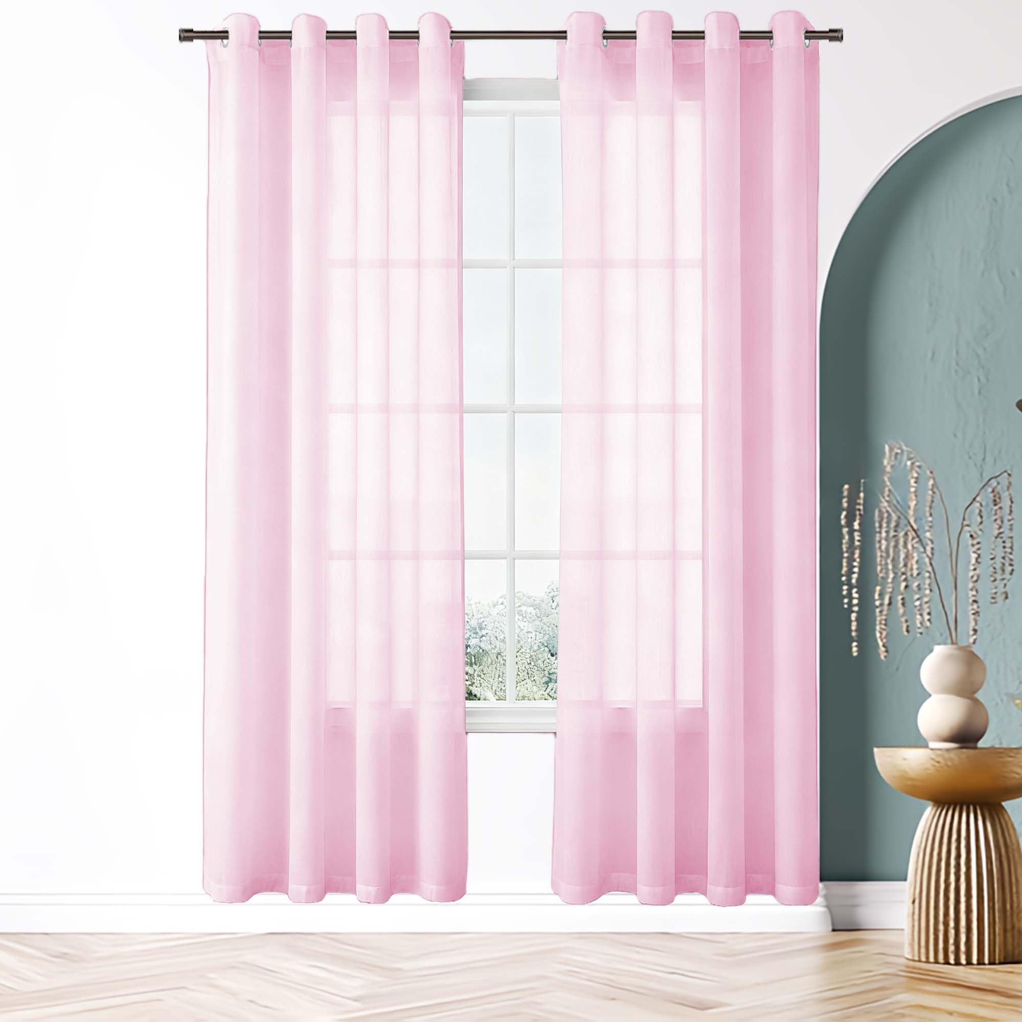 Rideau voilage rose 190 x 175 cm finitions oeillets souples