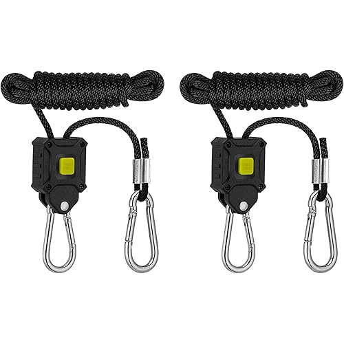 VIVOSUN 1-Pair 1/8 Inch Adjustable Grow Light Hanger, Heavy Duty Rope Hanger with Reinforced Metal Gears, 8-Ft Long and 150 lbs Weight Capacity Rope Rachet for Grow Light, Inline Fan
