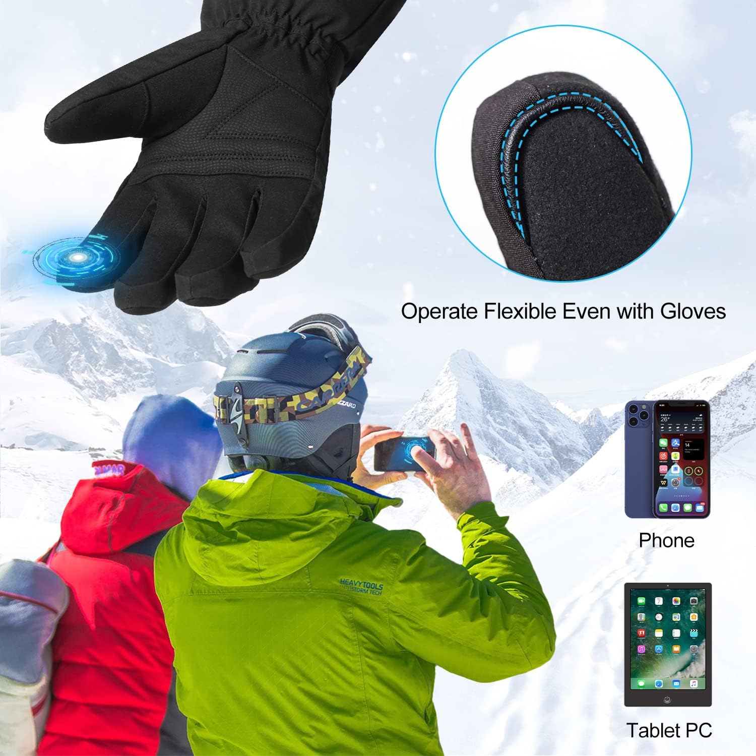 Battery Heated Gloves 7.4V Rechargeable for Men Women, Rechargeable Hiking Skiing Cycling Camping and Fishing Outdoor Heated Gloves for Winter