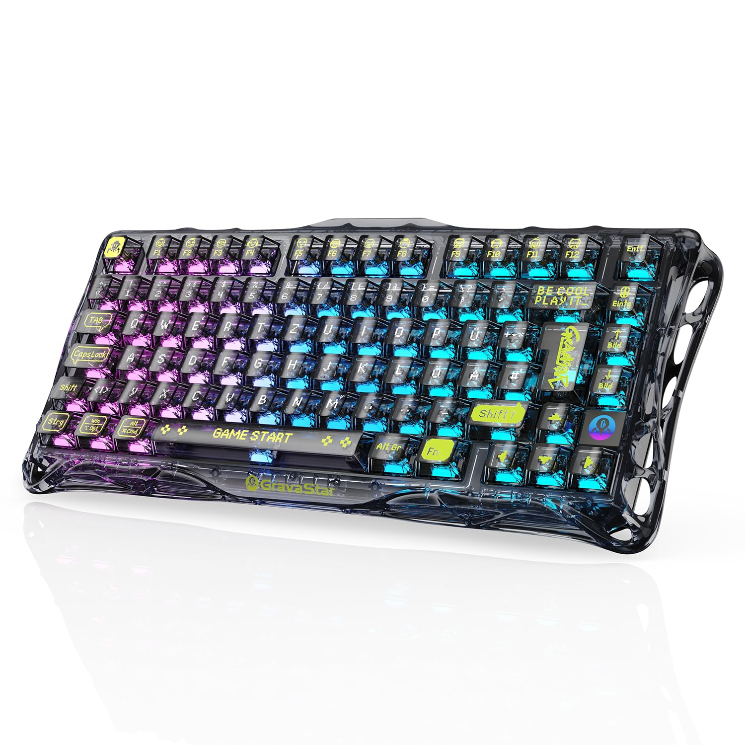 GravaStar Mercury K1 Lite QWERTZ Teclado mecánico (disposición DE), 75% teclado para gaming, inalámbrico, trimodo (2,4 GHz/Bluetooth/cable), teclado para gamer intercambiable en caliente, iluminación