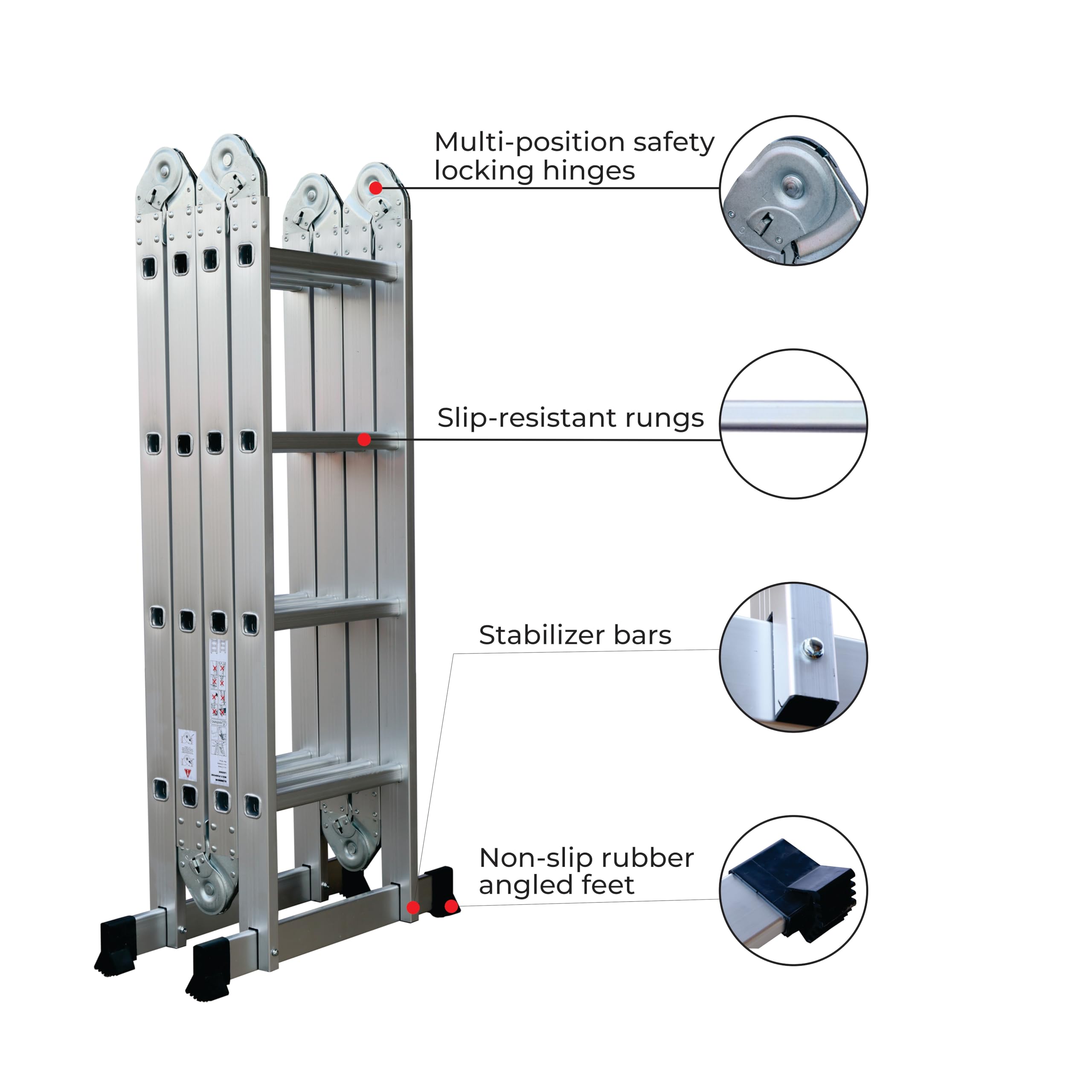 Aardwolf Quickfit 15.5 Ft (4 x 4 | 16 Step) |Portable & Compact Folding Aluminium Multipurpose Ladder | 2-Year Warranty| 150 KG Capacity — Amazon image 2