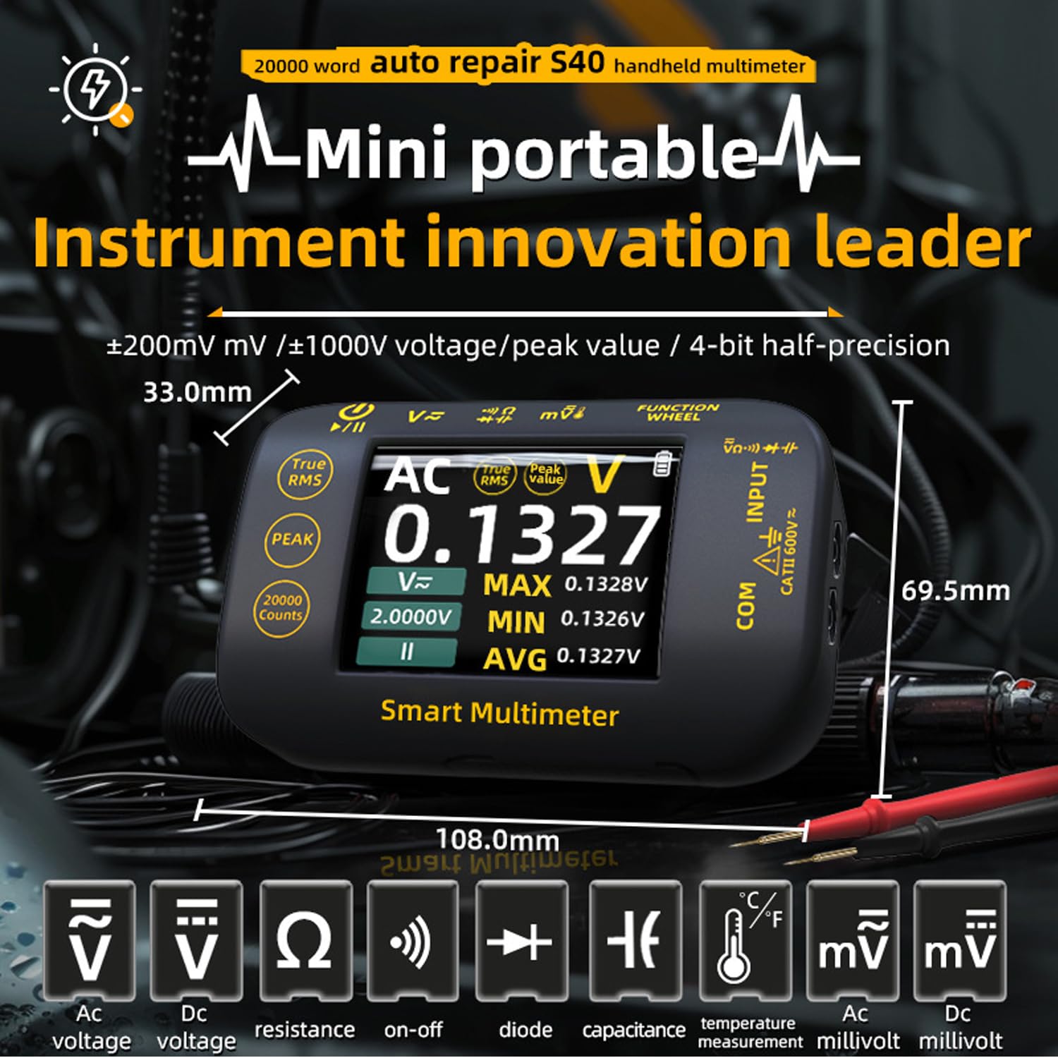 Treedix Digital-Multimeter, 20000 Counts mit Aufzeichnungsmodus, 1000V Spannungsprüfer, wiederaufladbares Multimeter mit AC/DC-Spannung, Widerstand, Durchgangsprüfung, Diode, Kapazität, Temperaturmess