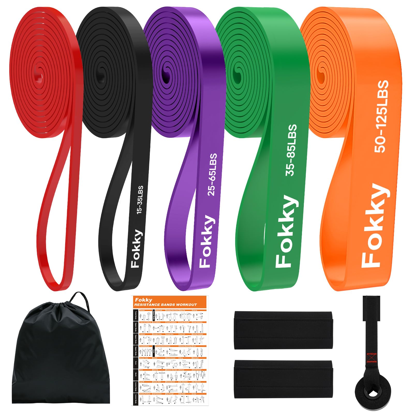 Fokky 5 Livelli di Resistenza Elastici Fitness,elastico Fitness di Resistenza per Trazioni,Bande Elastiche con Ancoraggio Porta, Maniglie e Cover Protettiva