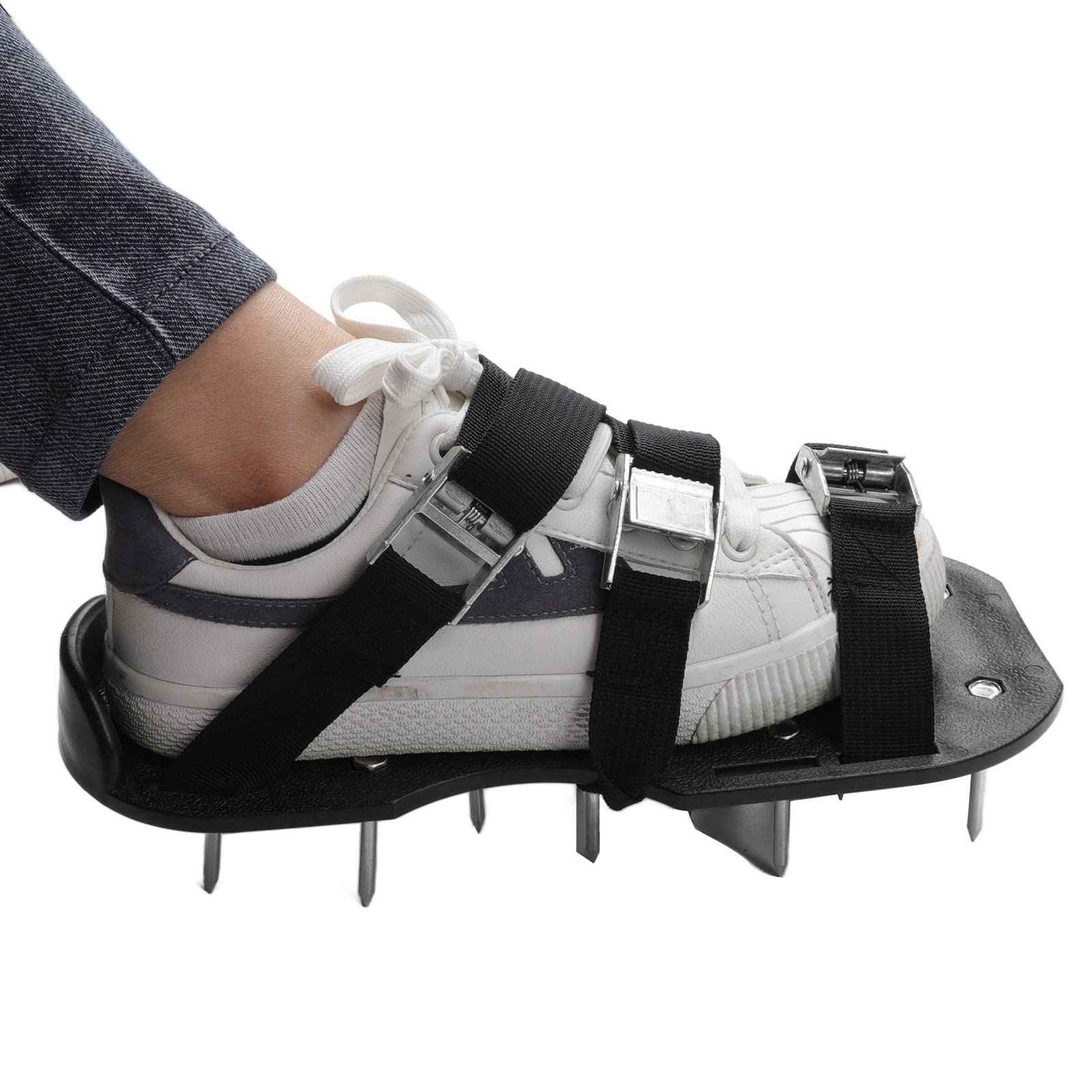 Zapatos escarificadores de césped manuales, aireador de césped para Caminar, Zapatos con Puntas de Hierba con Correa de Hebilla de Metal para jardinería (Black)
