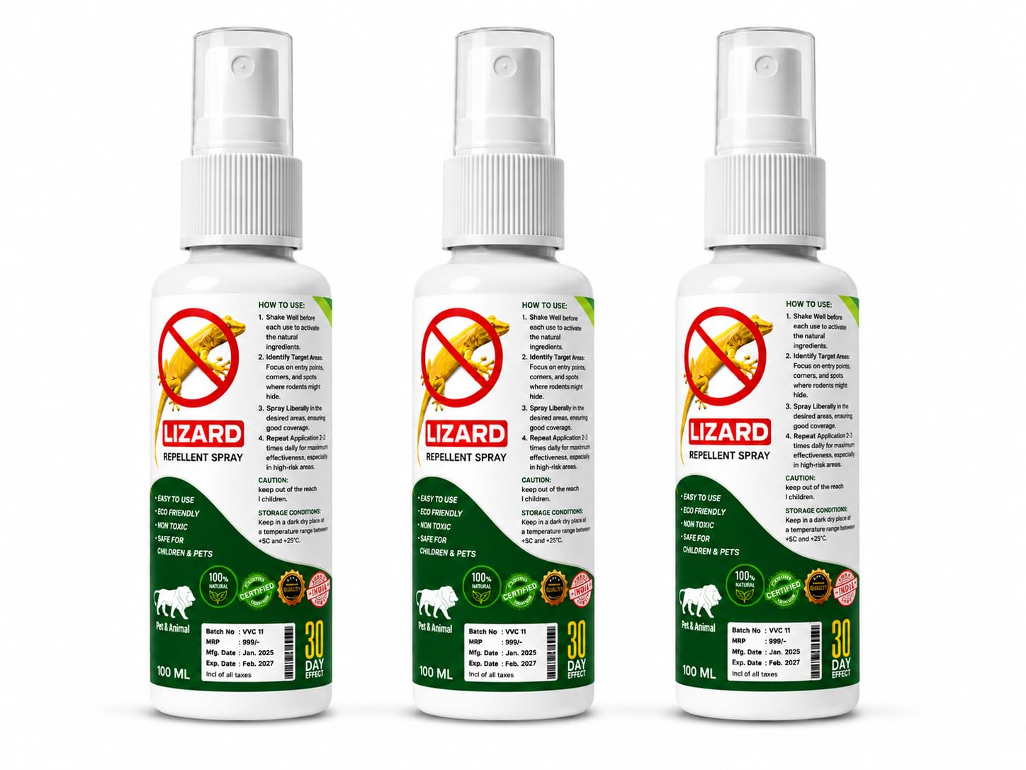 Lizard Repellent for Home Spray Pest Control | Made with Plants Oil, Natural Non Toxic, Irritant-Free, Chemical-Free | Baby Safe Plant 100ml Pack of 3-image-49