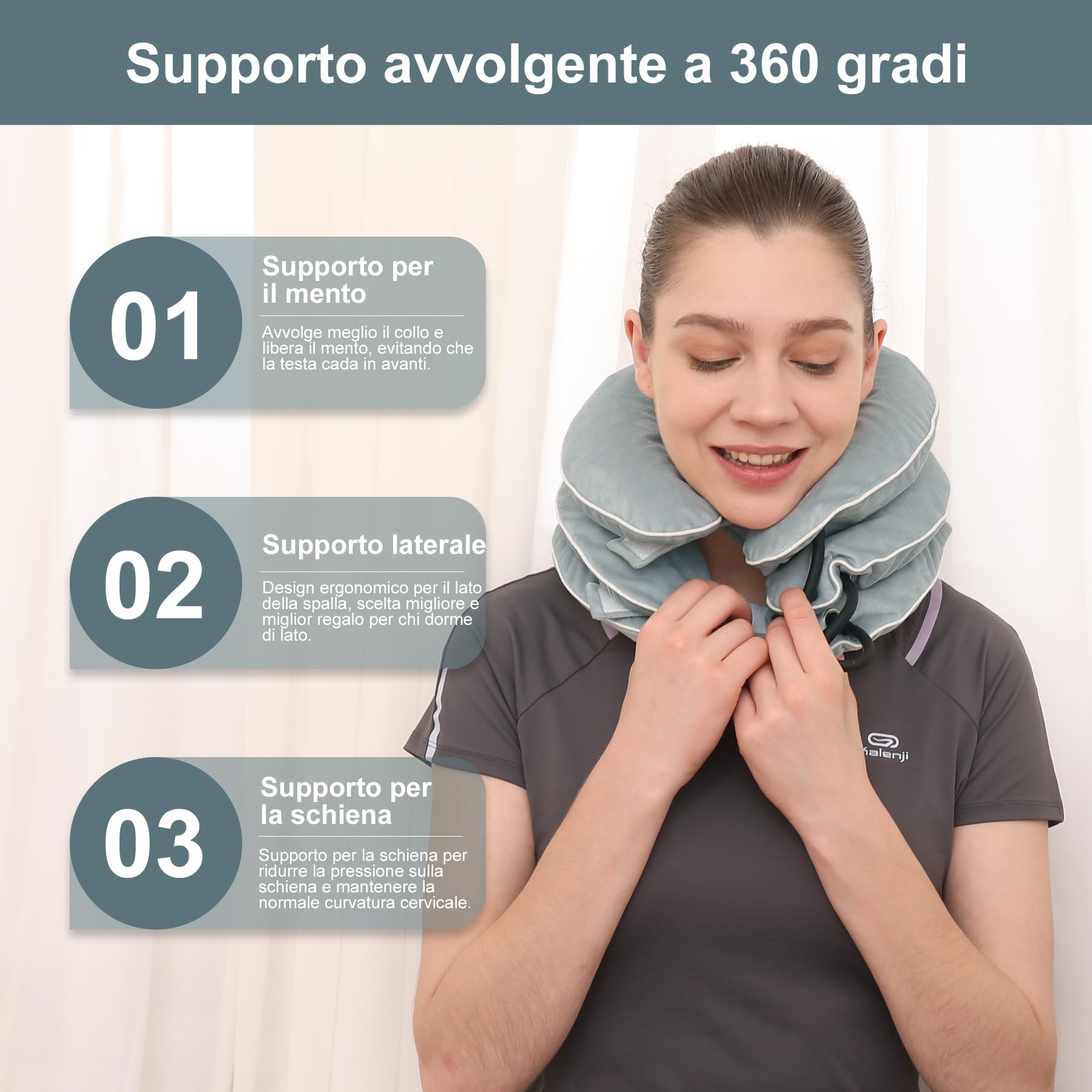 EVERCRYO Dispositivo di trazione cervicale del collo, estensore gonfiabile per collo, cuscino di trazione collare cervicale, decompressione del collo (Grigio)