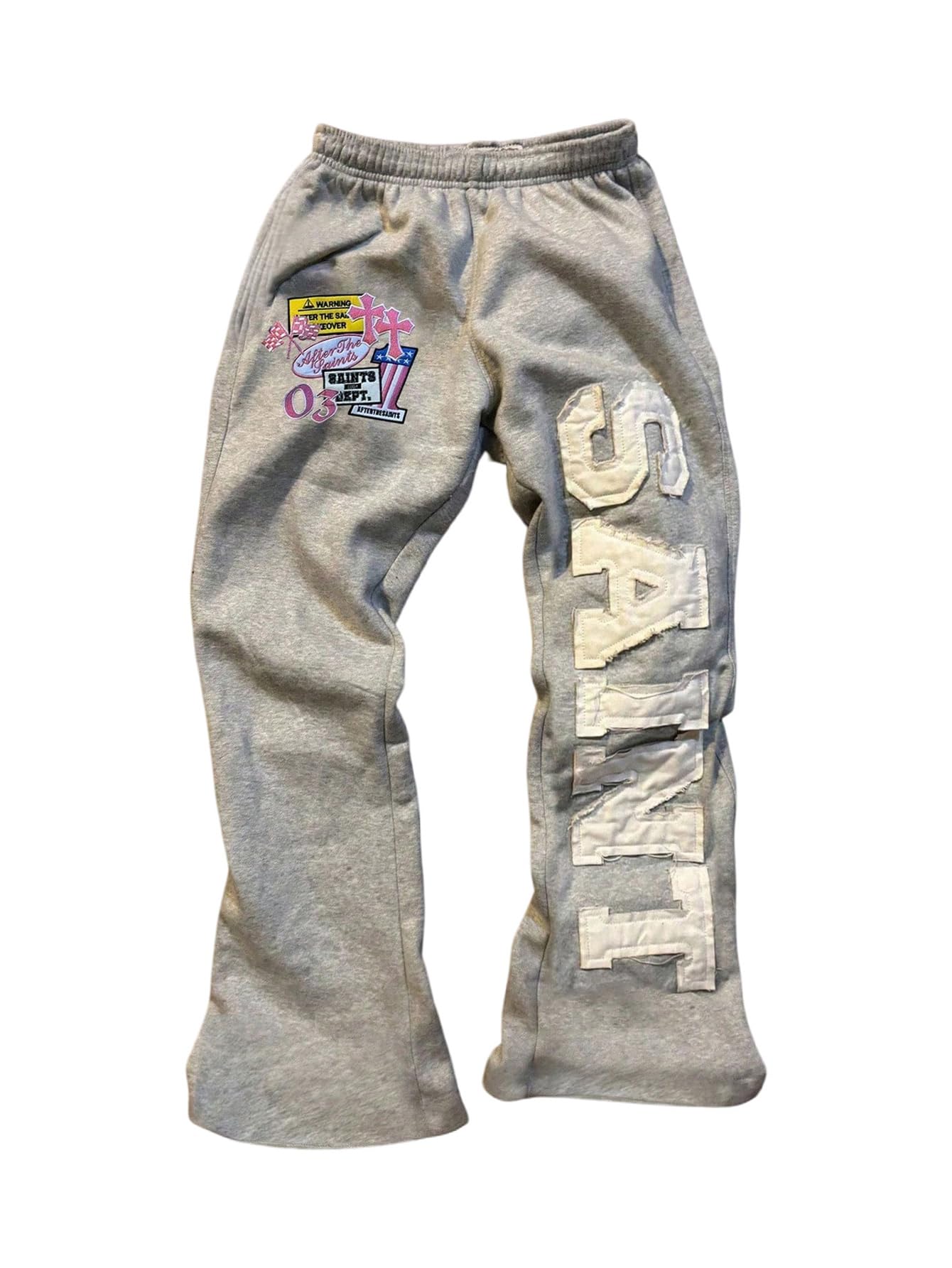 Womens Y2K Retro Letter Graphic Sweatpants Elastic Waist Wide Leg Drippy Pants Trousers Streetwear