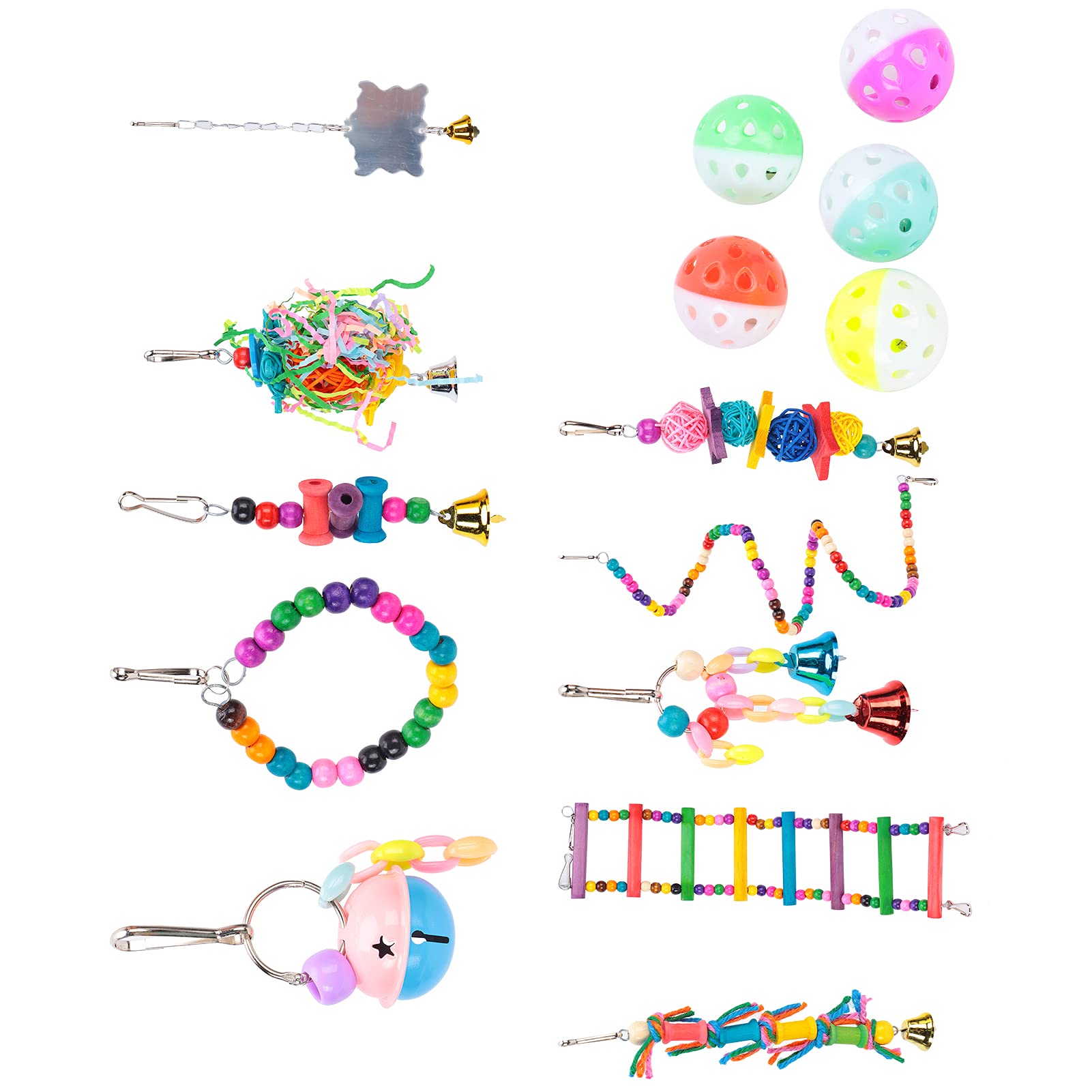 15 Packungen Vogelschaukelspielzeug, Papageien, Kauspielzeug zum Aufhängen, mit Glöckchen, Leiterperlen zum Beißen und Spielen