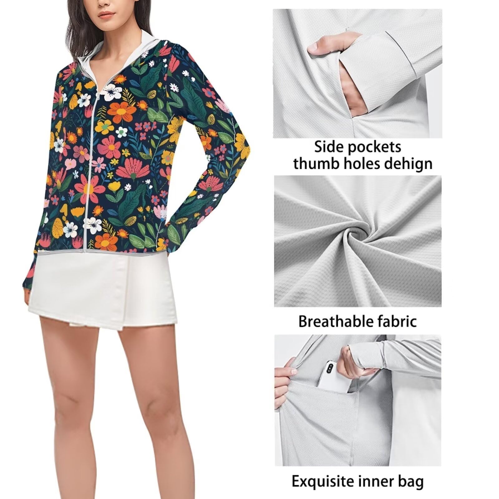 Ystardream Womens Spf 50 Shirts Long Sleeve Lightweight Wildflower Lightweight Jackets for Women Casual Hiking Outdoor Full Zip Tops for Summer/Spring/Auyumn