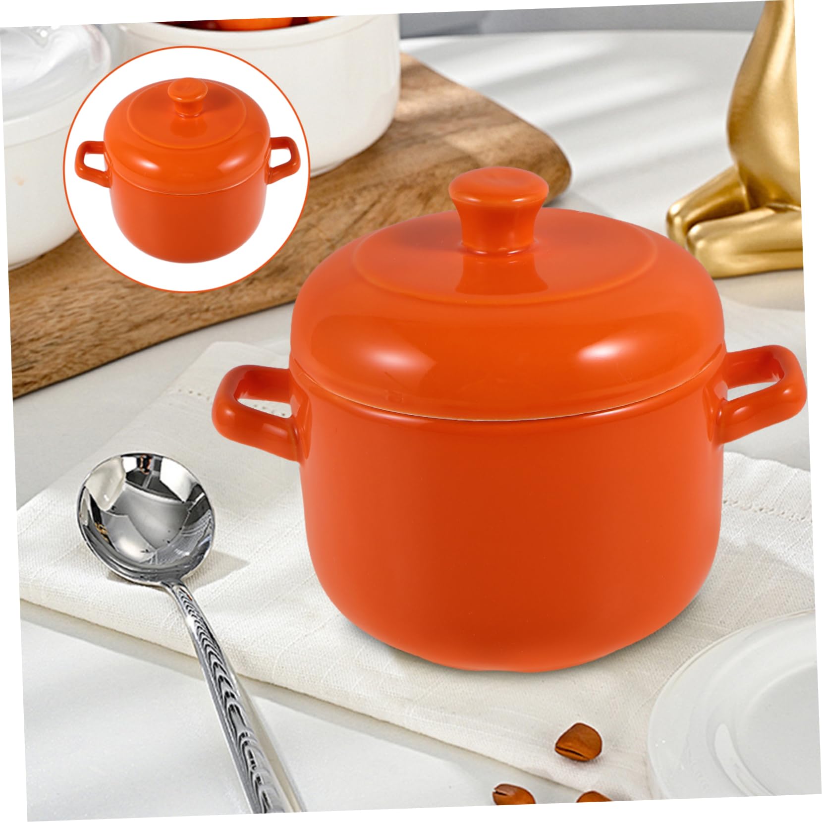 Cabilock Cuenco Tazón para Sopa de Cerámica con Tapa, 600 Ml, Doble Asa, para Guisos y Estofados en Uso Diario