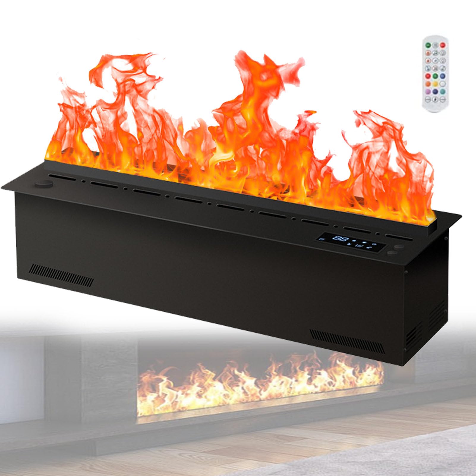 3D-Wasserdampfkamin mit realistischer, zerstäubter Flamme, mehrfarbiger LED-Beleuchtung, steuerbar per App oder Fernbedienung, für Schlafzimmer, Büro, Hotel RemoteControl-50cm
