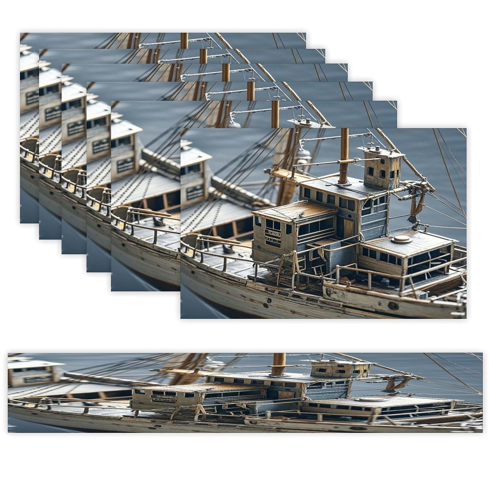 Boat Placemats Set of 7 Exquisite Linen Table Mat Seven Piece Set Includes 13"x71" Fashion Table Runner and 12"x18" Place Mat Decor for Kitchen Dining Room