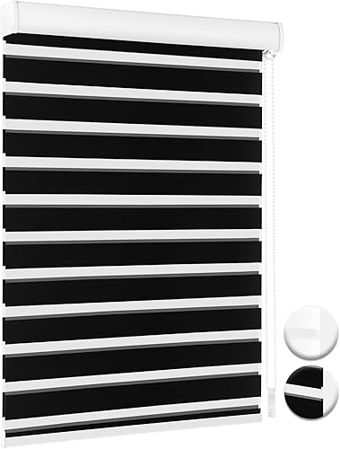 Sulugood Persianas enrollables de doble capa con diseño de cebra sin cordones cortadas a medida persianas horizontales para el hogar sala de estar