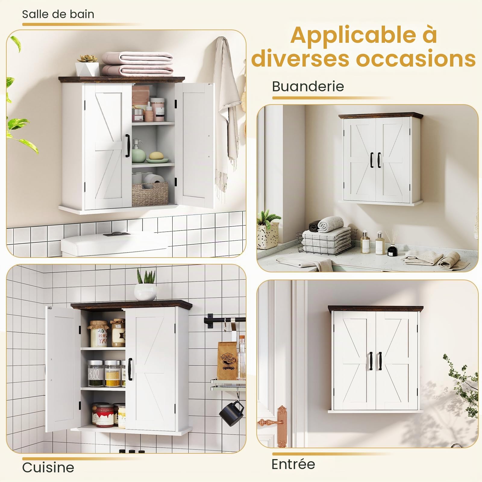 GIANTEX Armoire suspendue avec 2 portes et étagères réglables