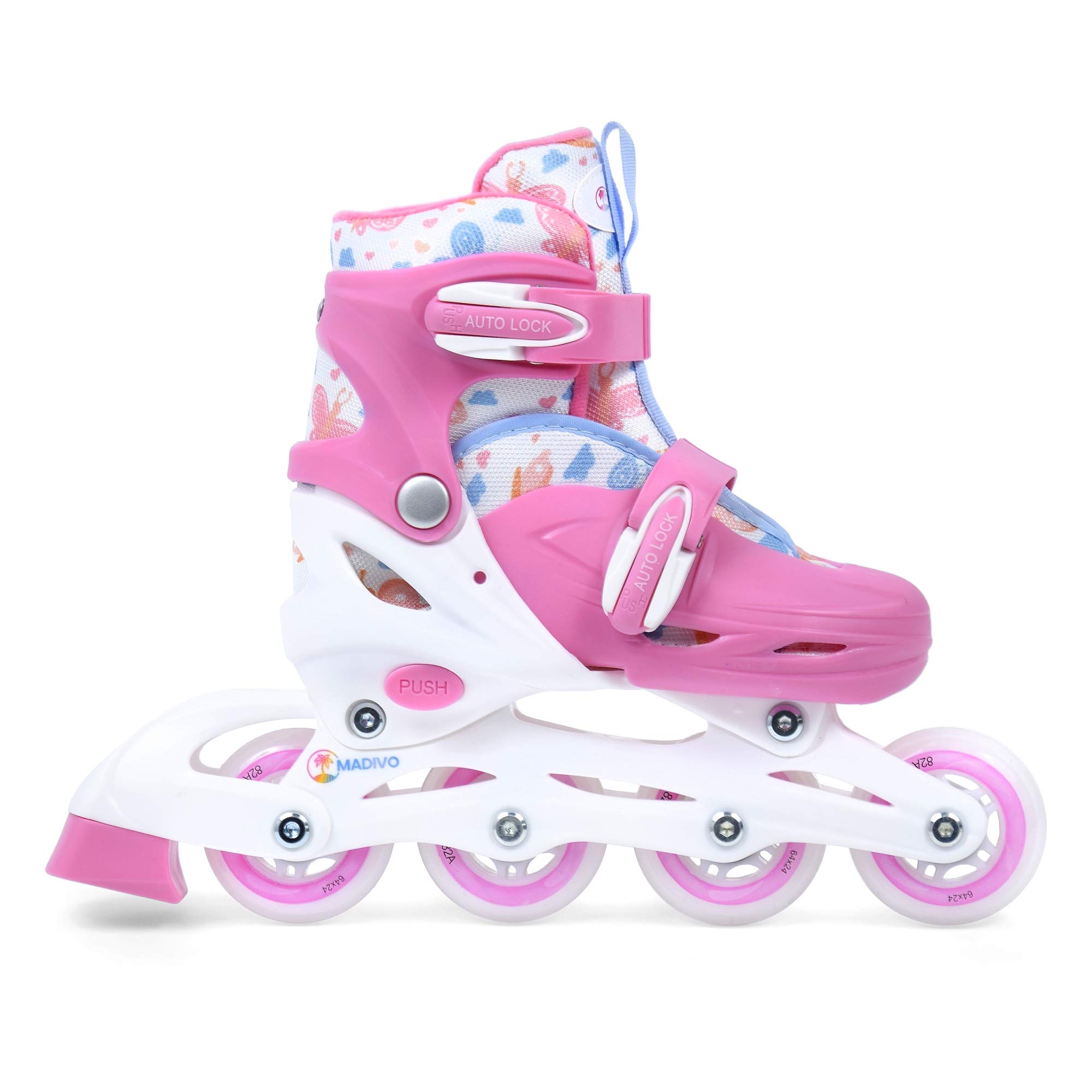 Madivo Cottoncandy Lot de 2 Rollers 2 en 1 réglables pour Fille | Patins à roulettes ABEC-5 | Rollers en Ligne transformables en Patins à roulettes | Blanc/Rose | Tailles : 26-29, 30-33