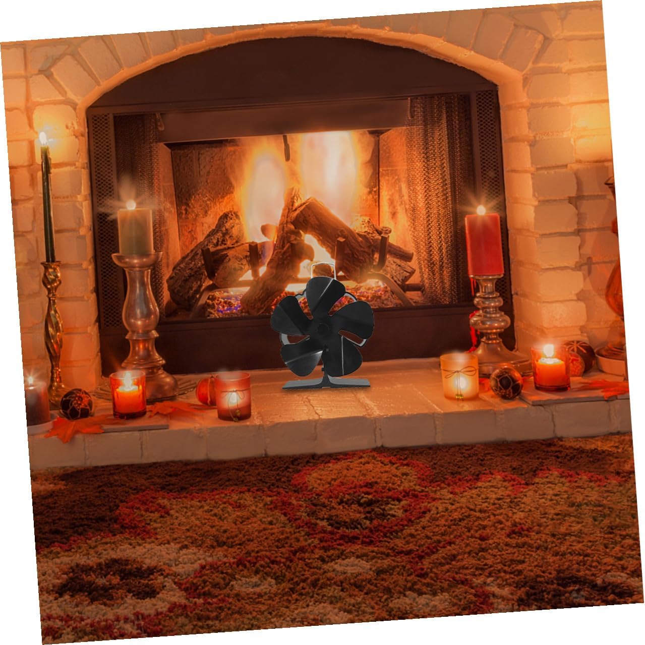 Mini 5-blade Heat Powered Fireplace Fan Silent Stove Air Circulator Black for Wood Stove Heating Efficiency