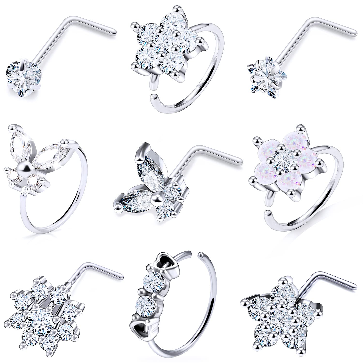 Pnsgisr Nose Rings Studs Hoops Piercings Jewelry for Women Men 20g Surgical Stainless Steel l Shaped Bar Hypoallergenic Nostril