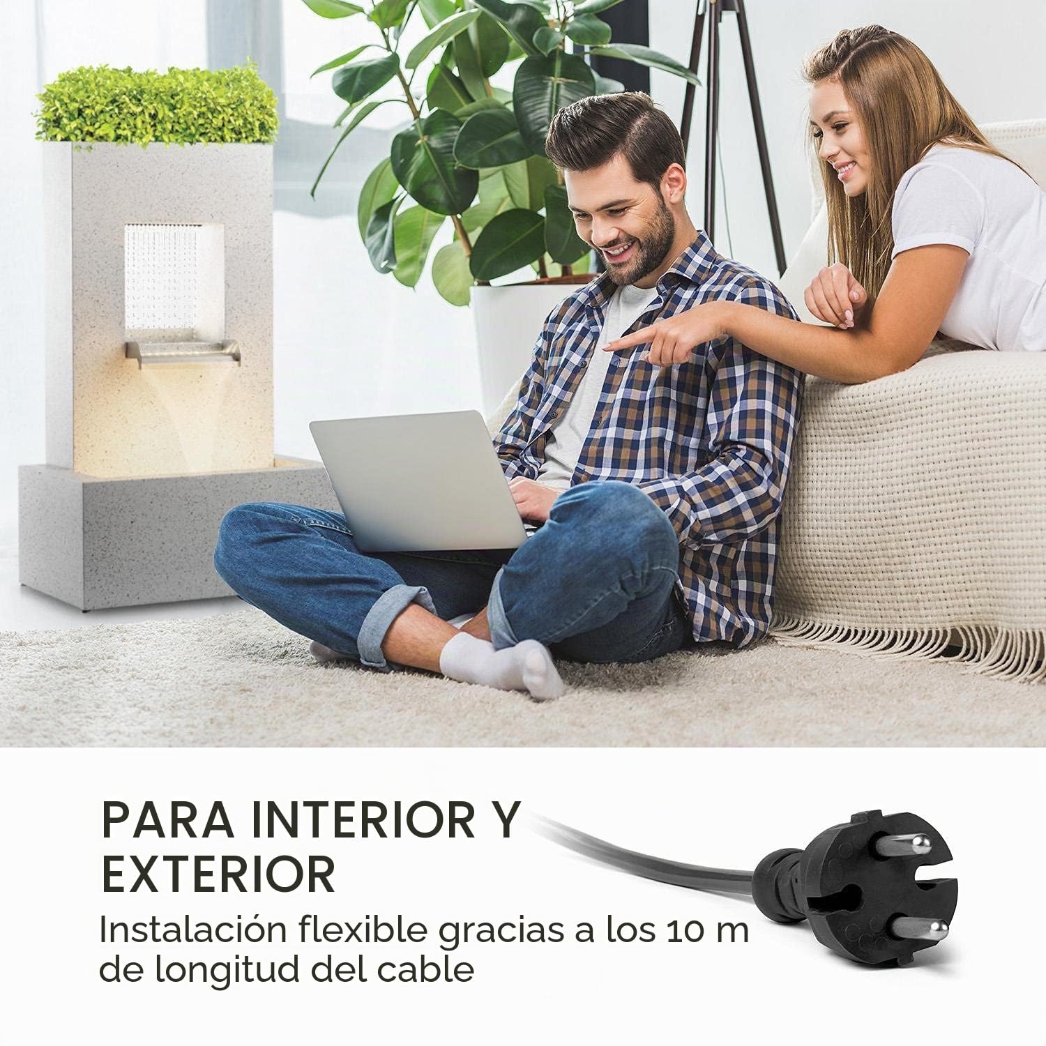 blumfeldt Bloomingstone - Fuente Decorativa, Maceta en Parte Superior, para Interiores y Exteriores, Potencia 20 W, hasta 1200 L/h, Circuito Cerrado, Iluminación LED, Zinc, 51 x 83 x 35 cm, Blanco