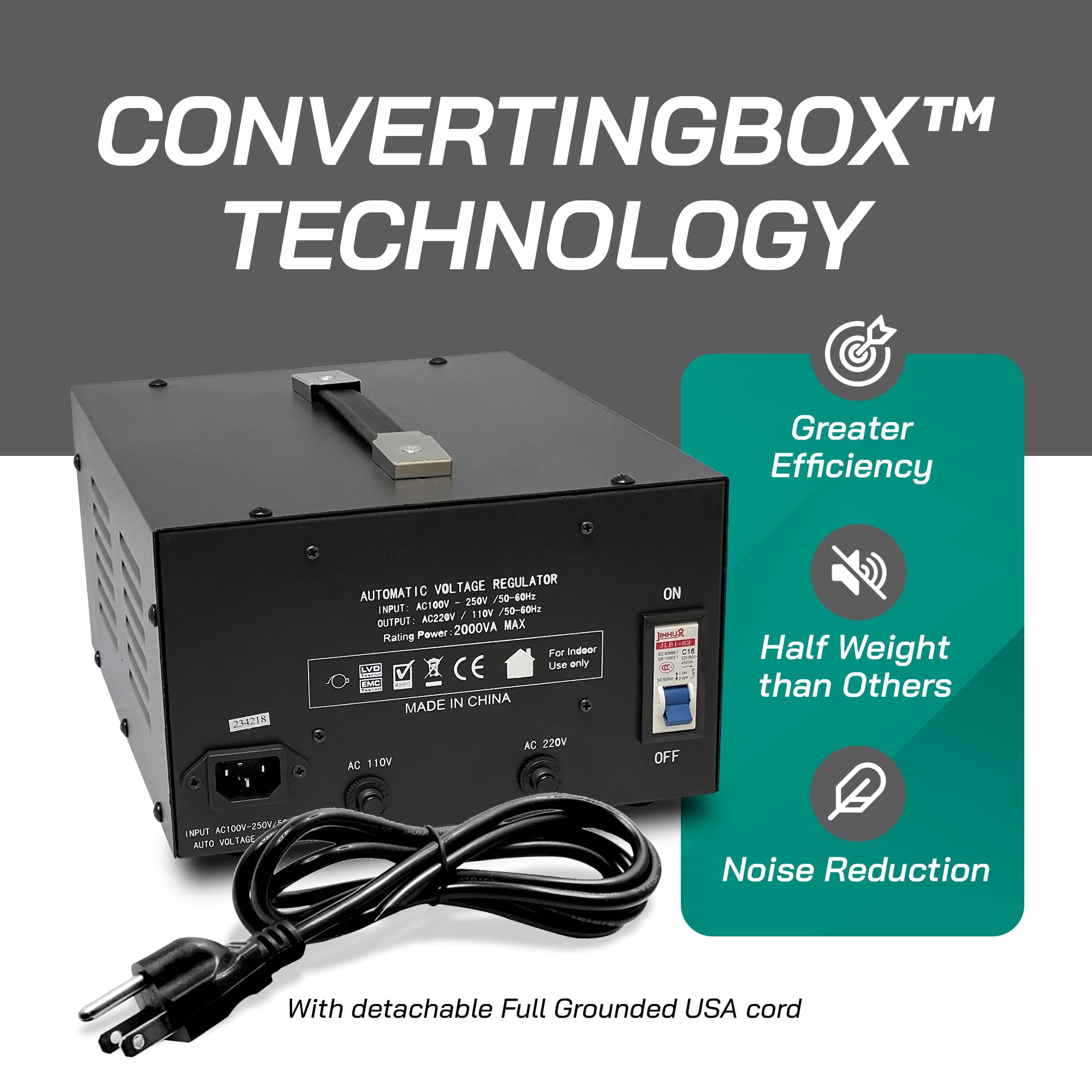 LiteFuze LT Series 3000 Watt Voltage Converter Transformer Step Up/Down - 110v to 220v / 220v to 110v Power Converter - Fully Grounded Cord - Universal Socket, CE Certified