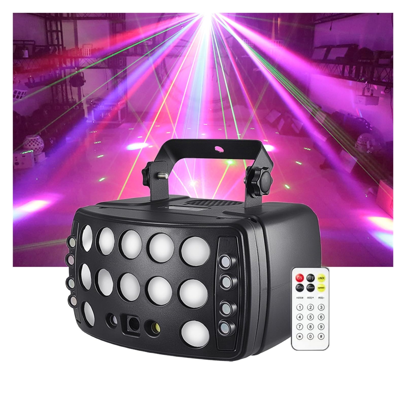 Lampes d'éclairage de scène, 4in1 rouge pluie modèles lumière LED stroboscope RGBW Derby faisceau effet d'éclairage de scène DJ Disco fête vacances mariage carnaval lampe(No Remote)