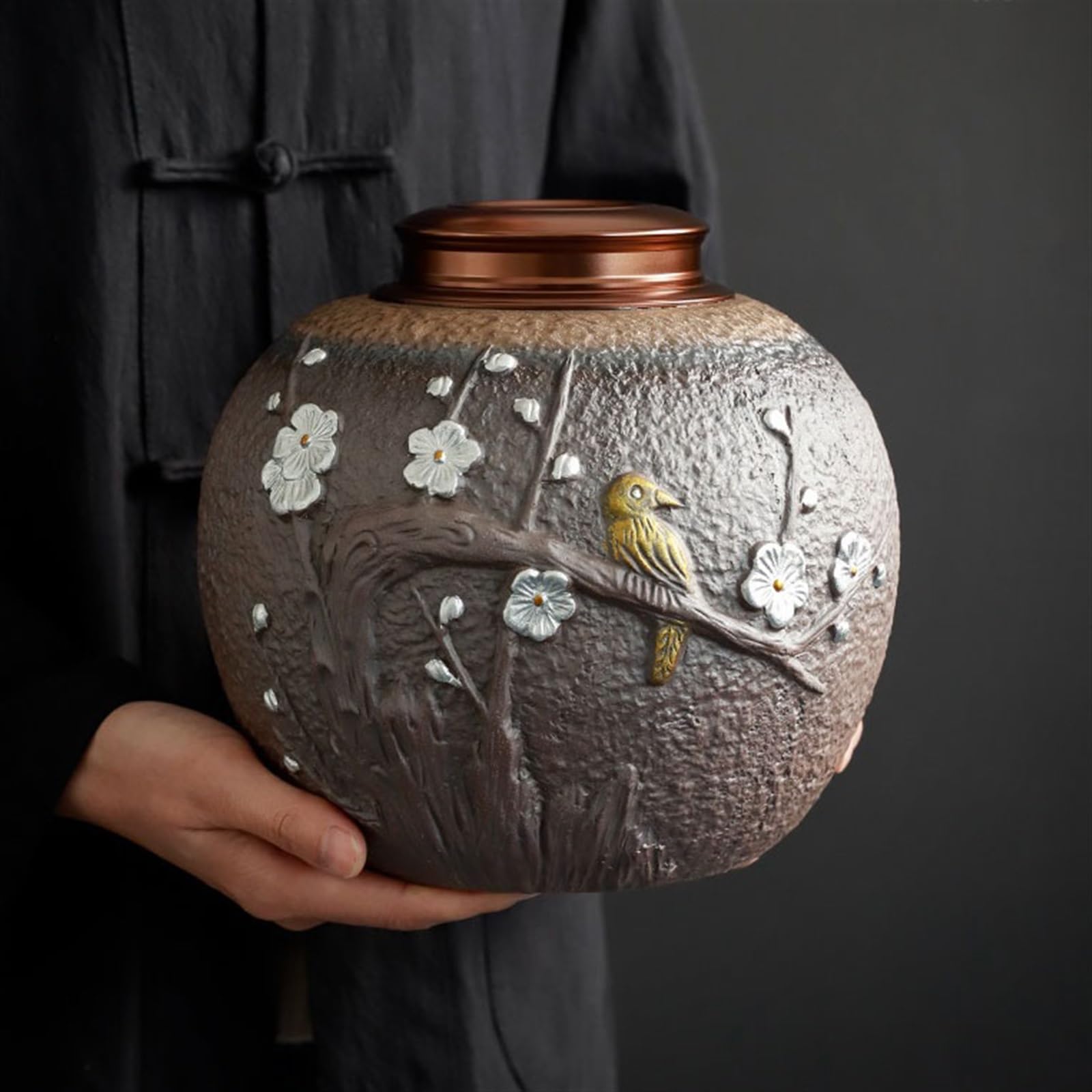 pojemniki na herbatę, kawę i cukier Vintage szorstki ceramiczny magazyn herbaty luzem Liściasty pojemnik na herbatę | Ceramiczny, dwuwarstwowy, szczelnie zamknięty słoik do przechowywania