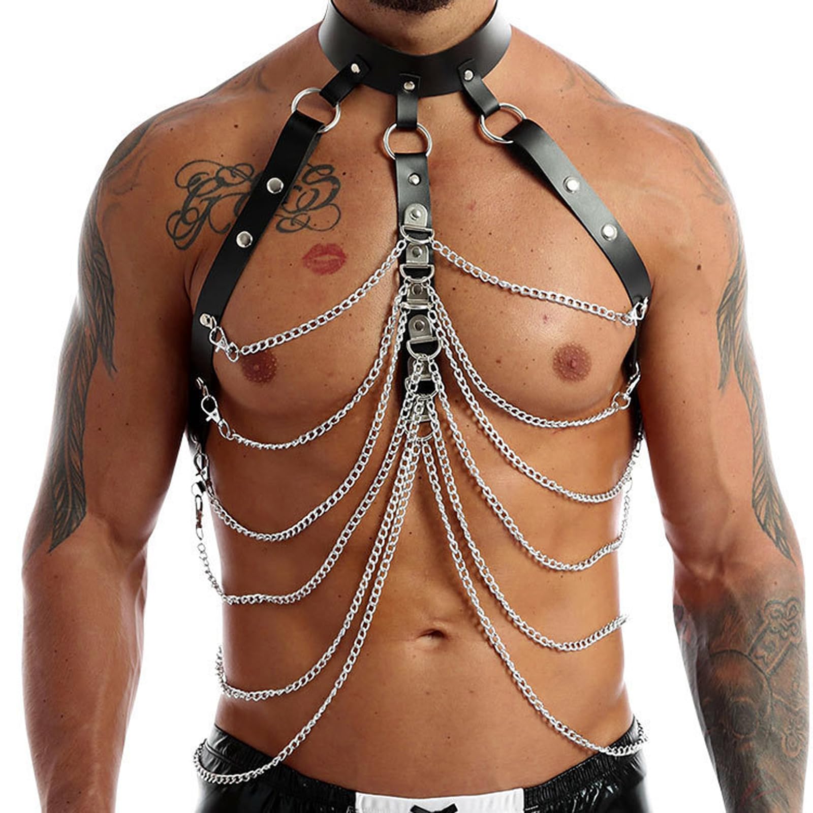 BDSMLOVE Imbracatura in pelle per uomo, Lingerie Sissy per uomo Fetish Intimo sexy, Abbigliamento da festival Intimo gay Lingerie erotica Dessus per sesso maschile