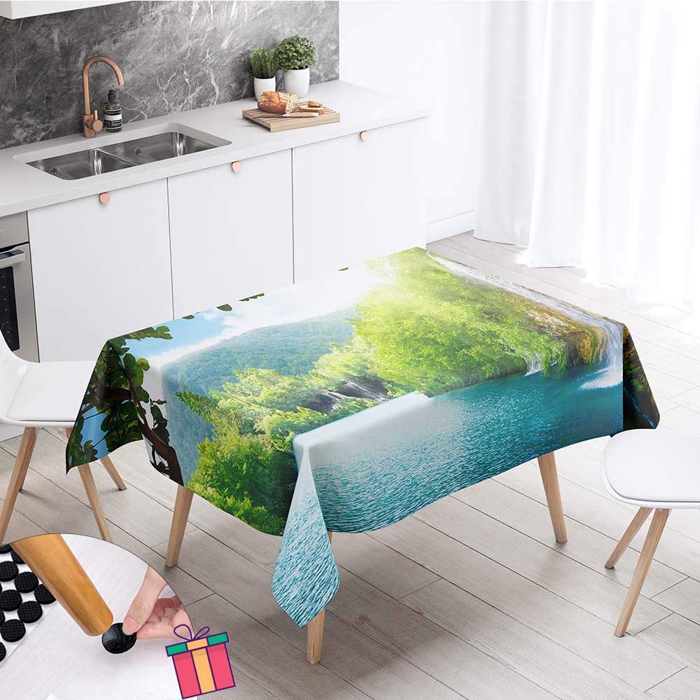 Enhome Tablecloths Rectangular, Rectangle Plant Forest Waterproof Stain-Resistant Easy Wipe Clean Table Cloth Cover for Home Decorative, Kitchen Dining, Garden Party (140x220cm,Green Mountain)