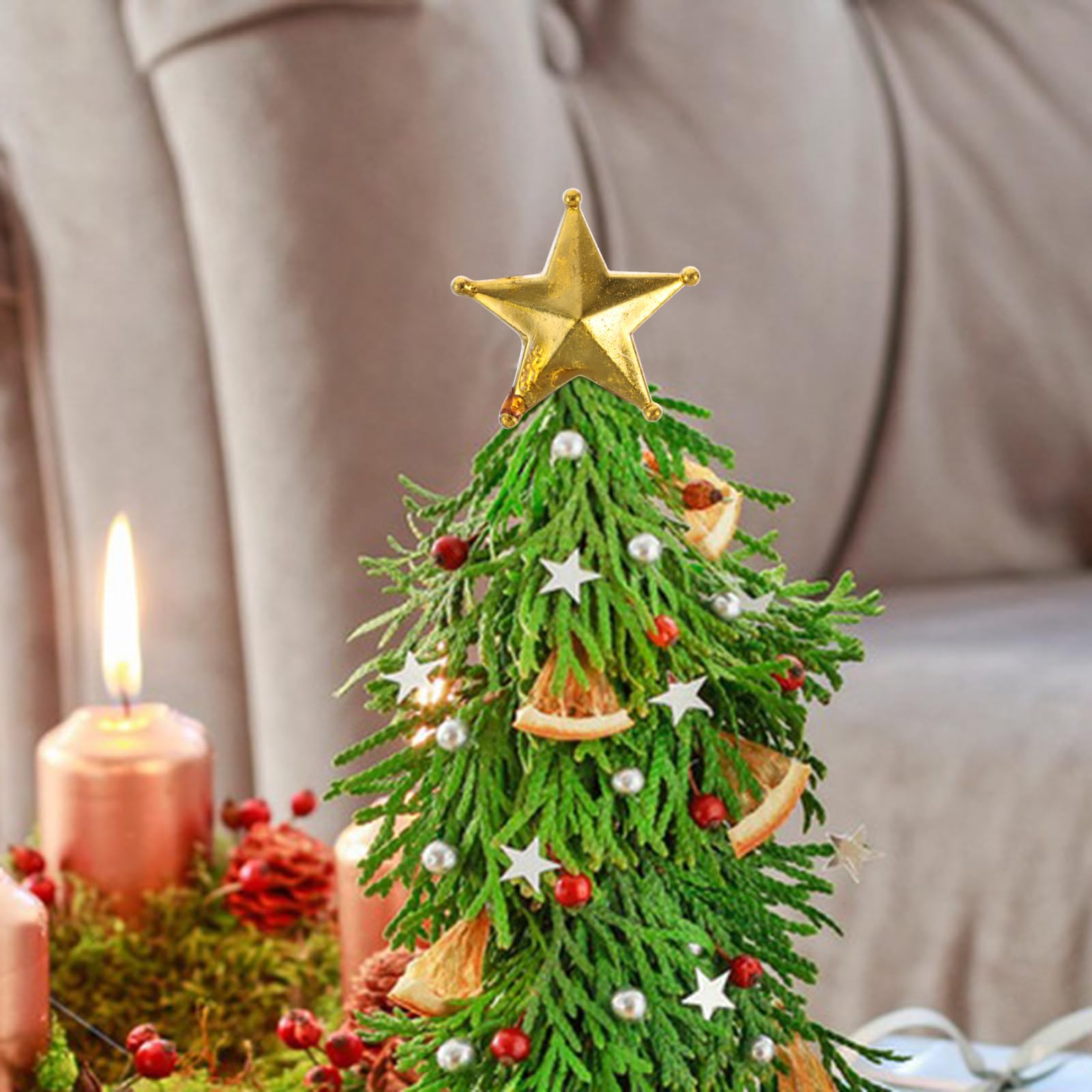 MAGICLULU 50pcs Mini Christmas Tree Topper Small Golden Star Tree Topper Miniature Christmas Tree Star Gold Tree Topper Xmas Tree Treetop Treetop for Xmas Party - Image 4